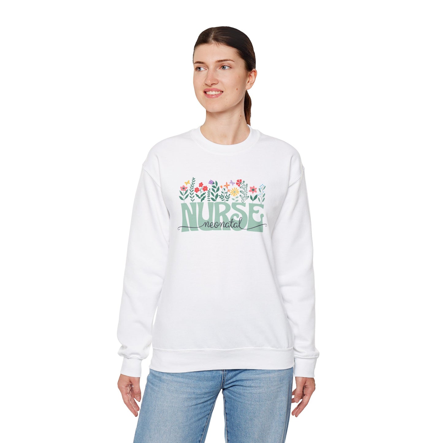 Floral Neonatal Nurse Sweatshirt - Unisex Heavy Blend™ Crewneck