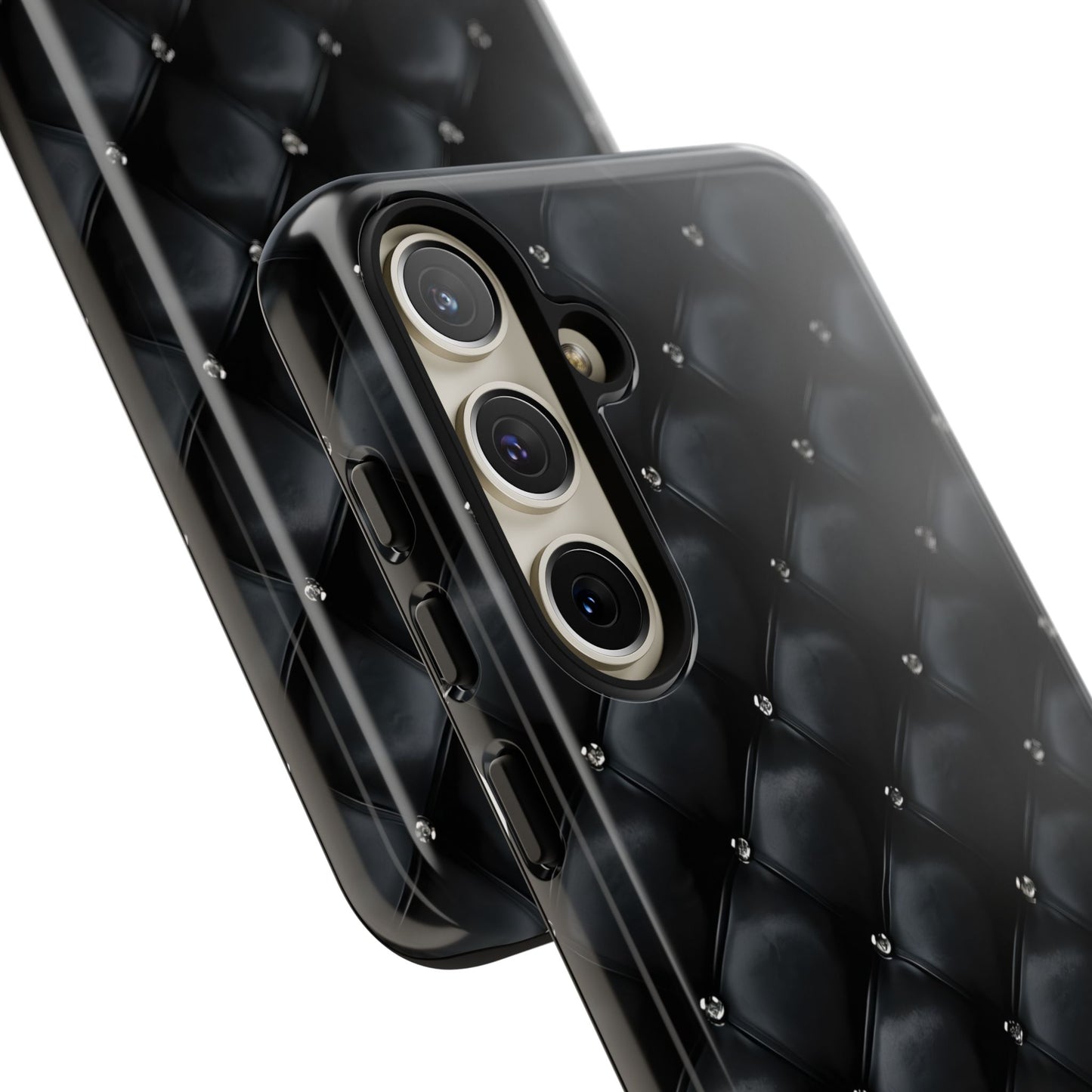 Stylish Tough Phone Case - Elegant Black Quilted Design