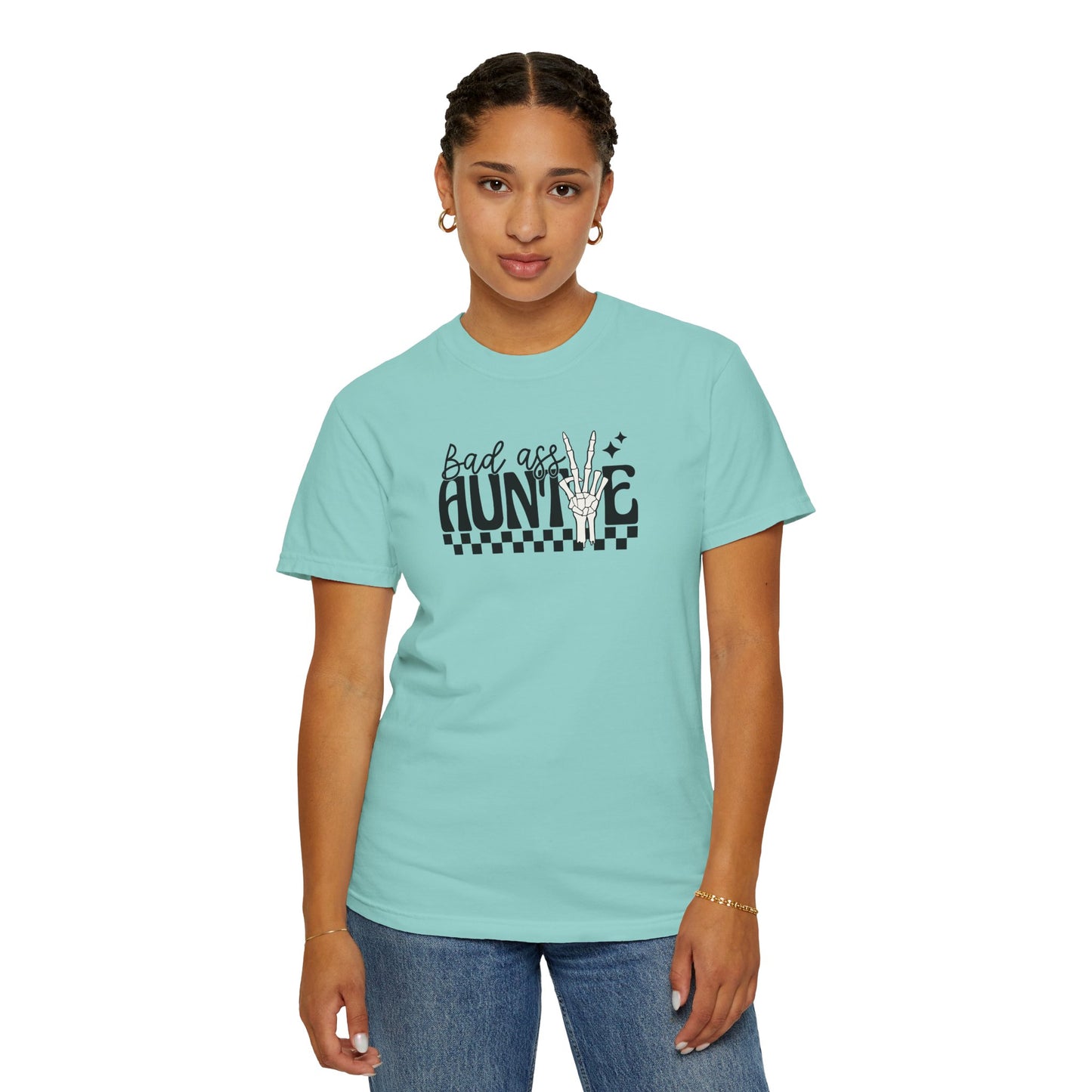 Bad Ass Auntie T-Shirt - Trendy Unisex Garment-Dyed Tee for Cool Aunts