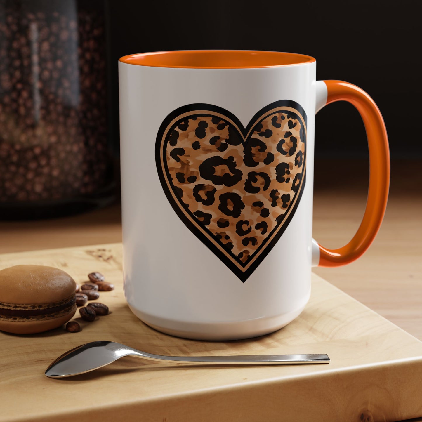 Leopard Heart Accent Coffee 15 oz Mug - Stylish Animal Print Mug for Daily Inspiration