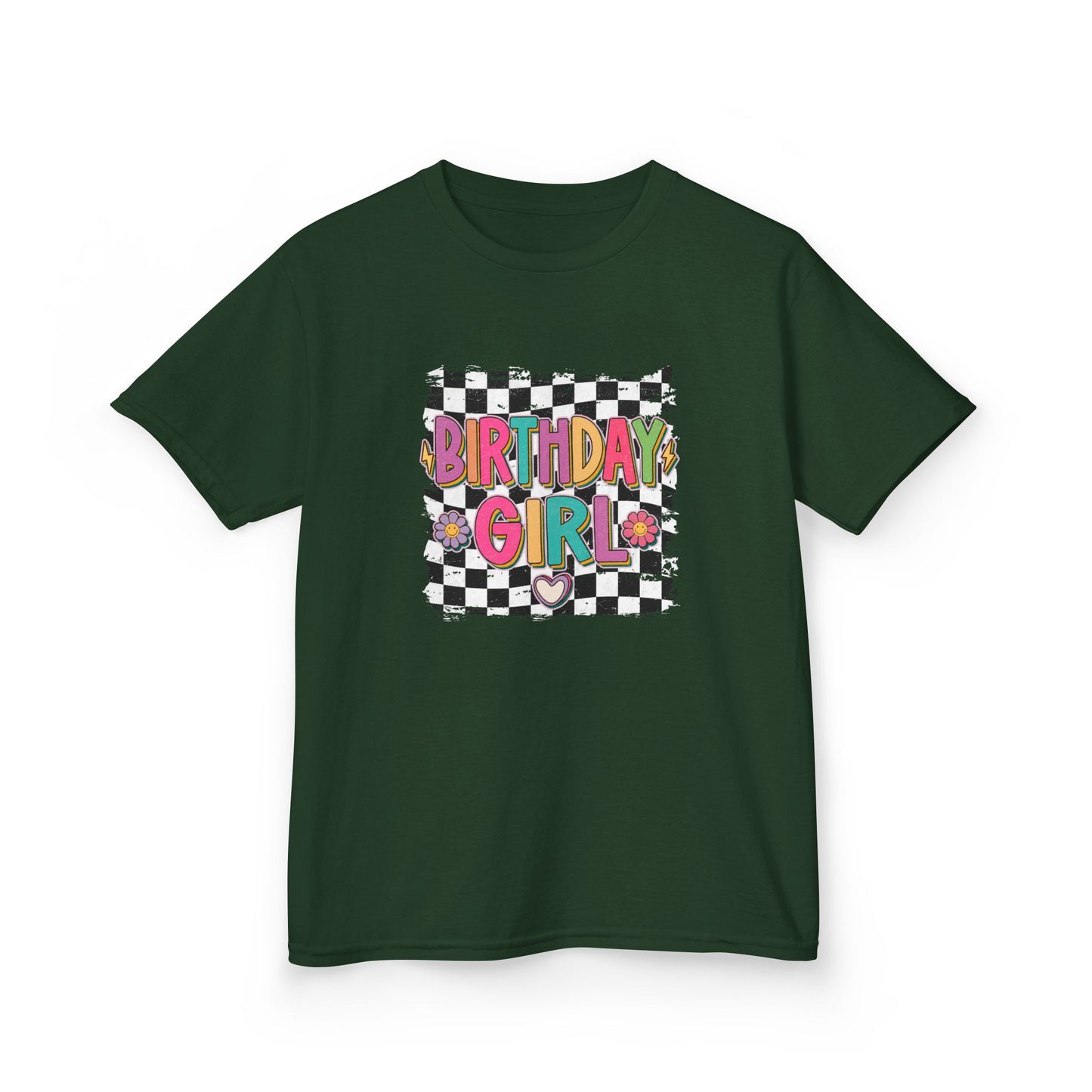 Birthday Girl Kids Heavy Cotton Tee - Fun Checkered Design for Celebrations