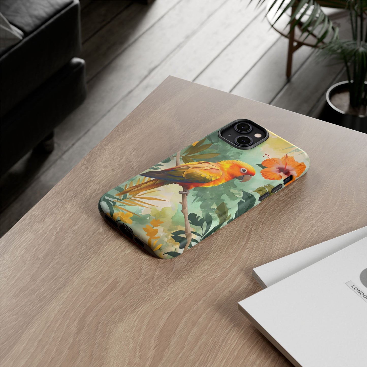 Tough Cases - Sun Conure Tropical Parrot Phone Case, Vibrant Floral Design, Durable Protection for Nature Lovers