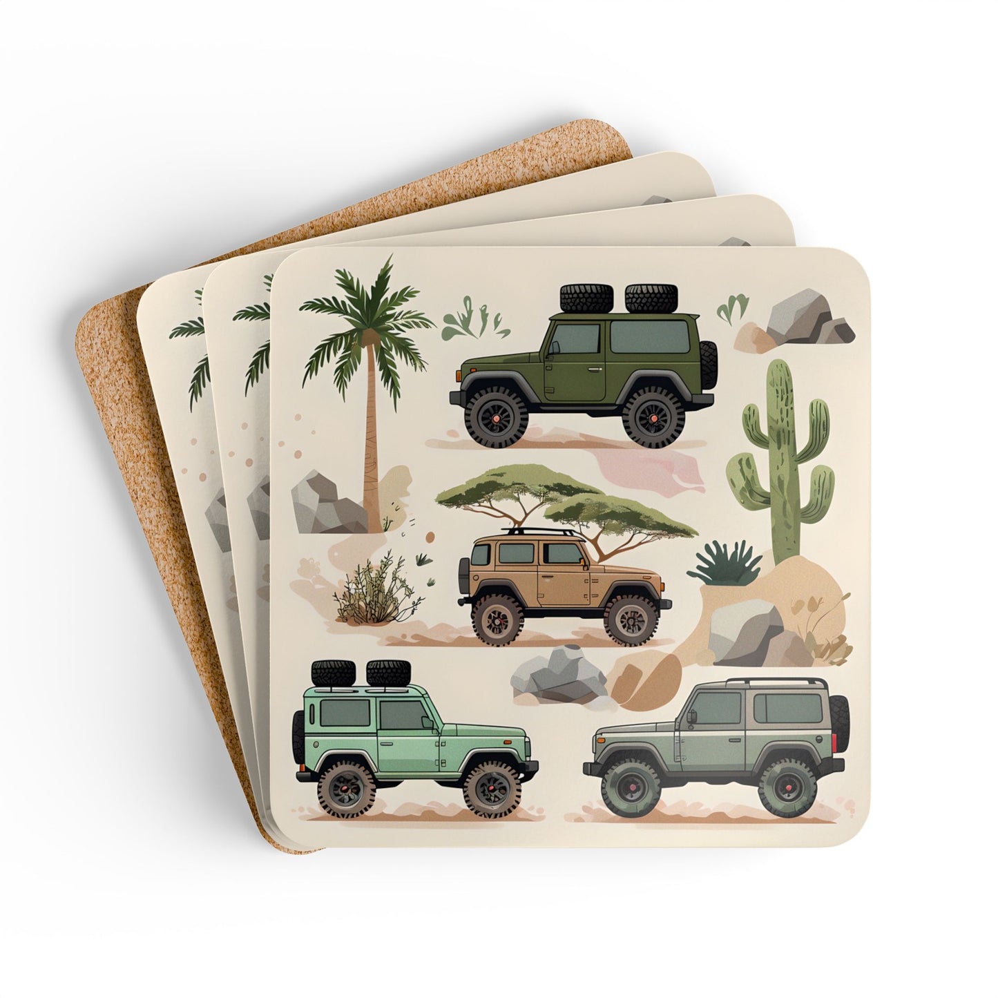 Off-Road Adventure Coaster Set - Fun Cork Coasters for Jeep Lovers