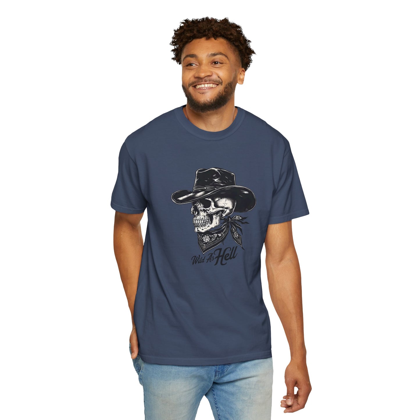 Skull Cowboy Graphic T-Shirt - Unisex Garment-Dyed Tee for Rebel Souls