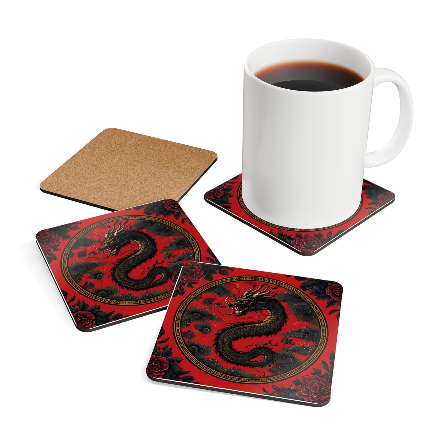 Dragon Design Cork Coaster Set | Stylish and Unique Tableware
