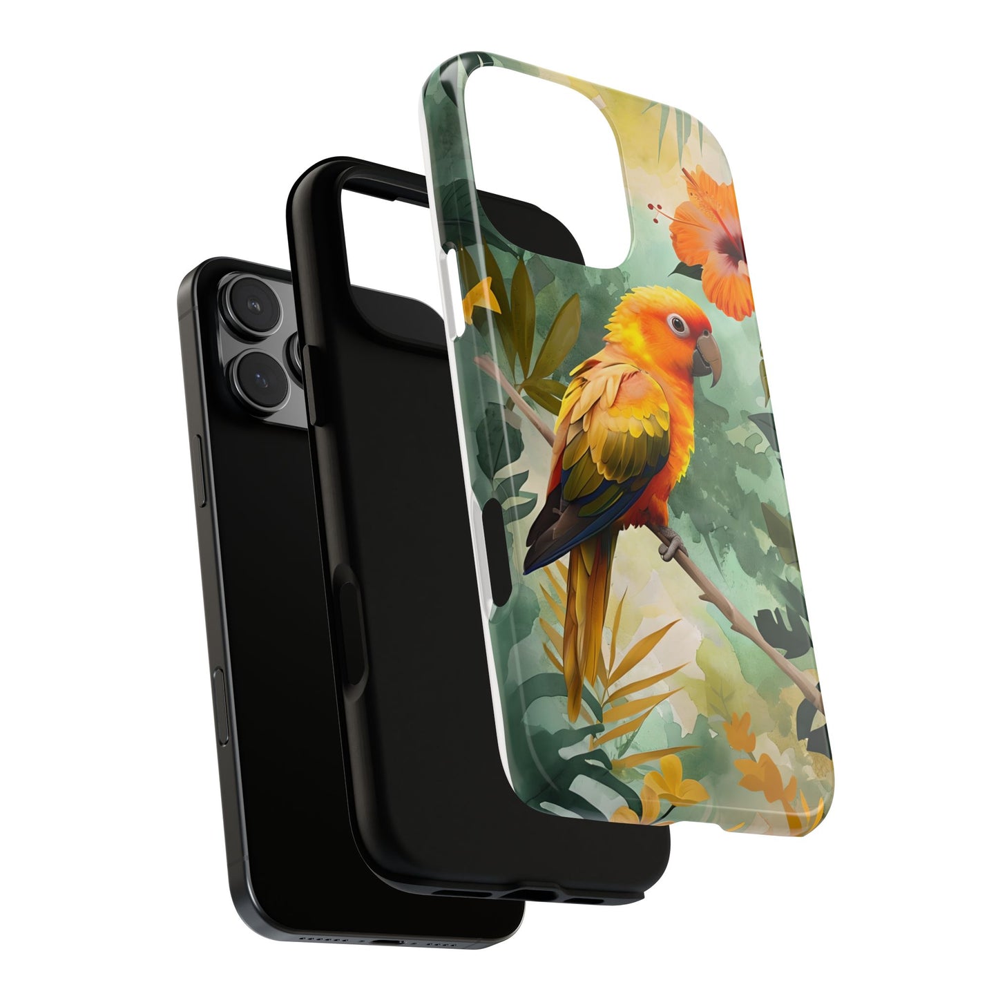 Tough Cases - Sun Conure Tropical Parrot Phone Case, Vibrant Floral Design, Durable Protection for Nature Lovers
