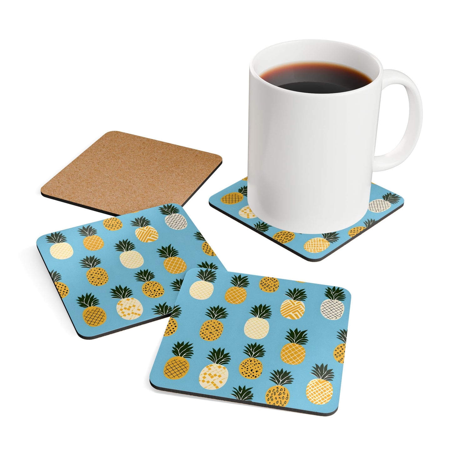 Tropical Pineapple Cork Coaster Set - Fun Drinkware Accessories for Summer Parties