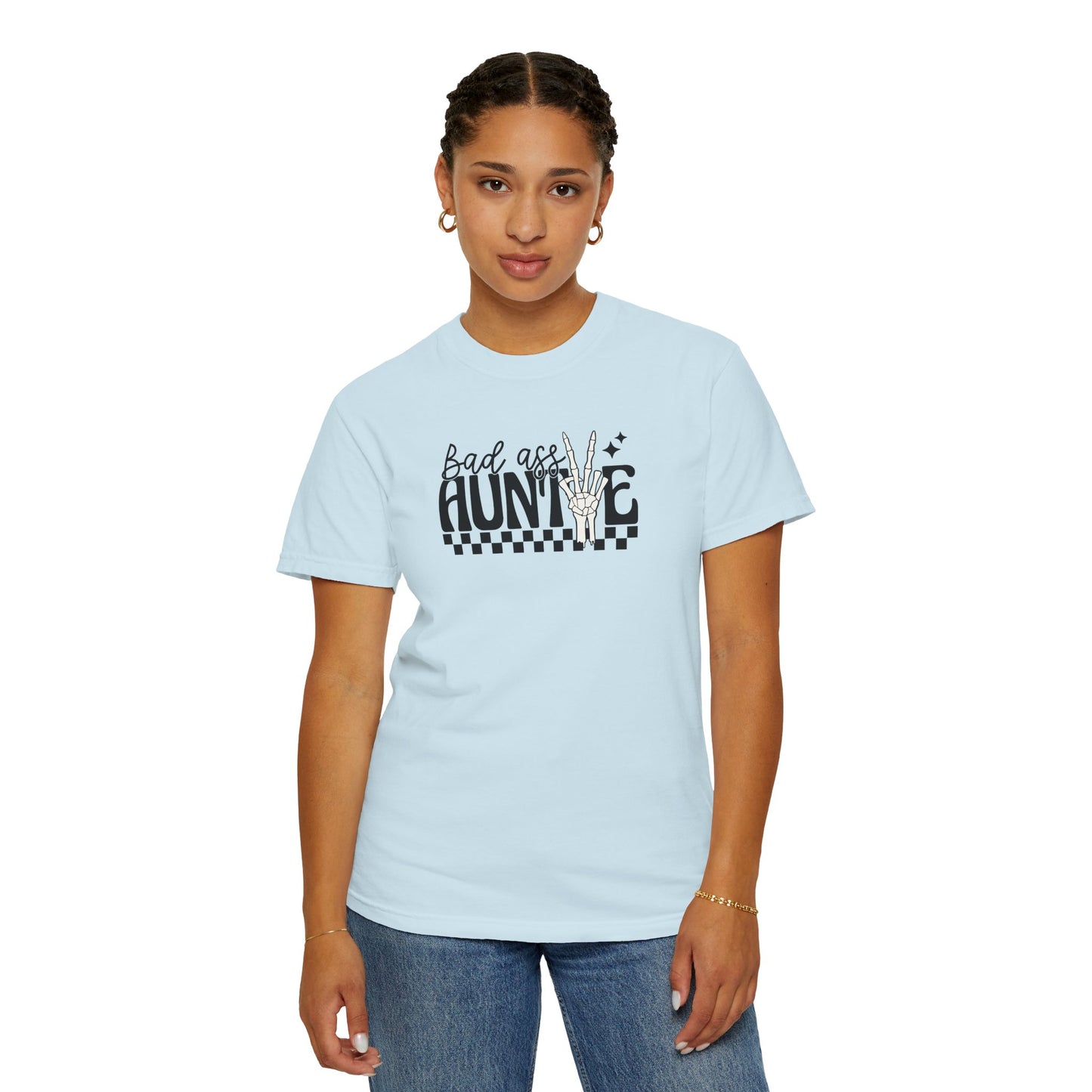Bad Ass Auntie T-Shirt - Trendy Unisex Garment-Dyed Tee for Cool Aunts