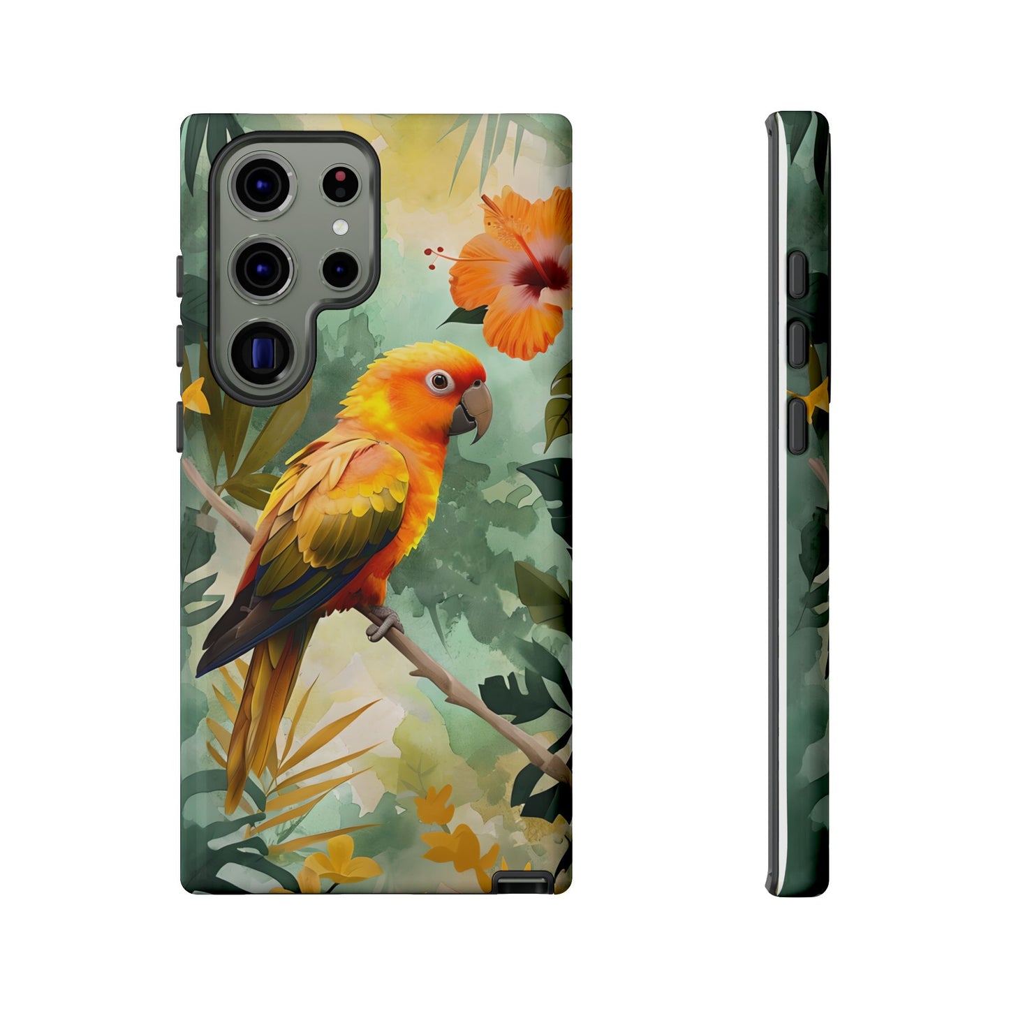 Tough Cases - Sun Conure Tropical Parrot Phone Case, Vibrant Floral Design, Durable Protection for Nature Lovers