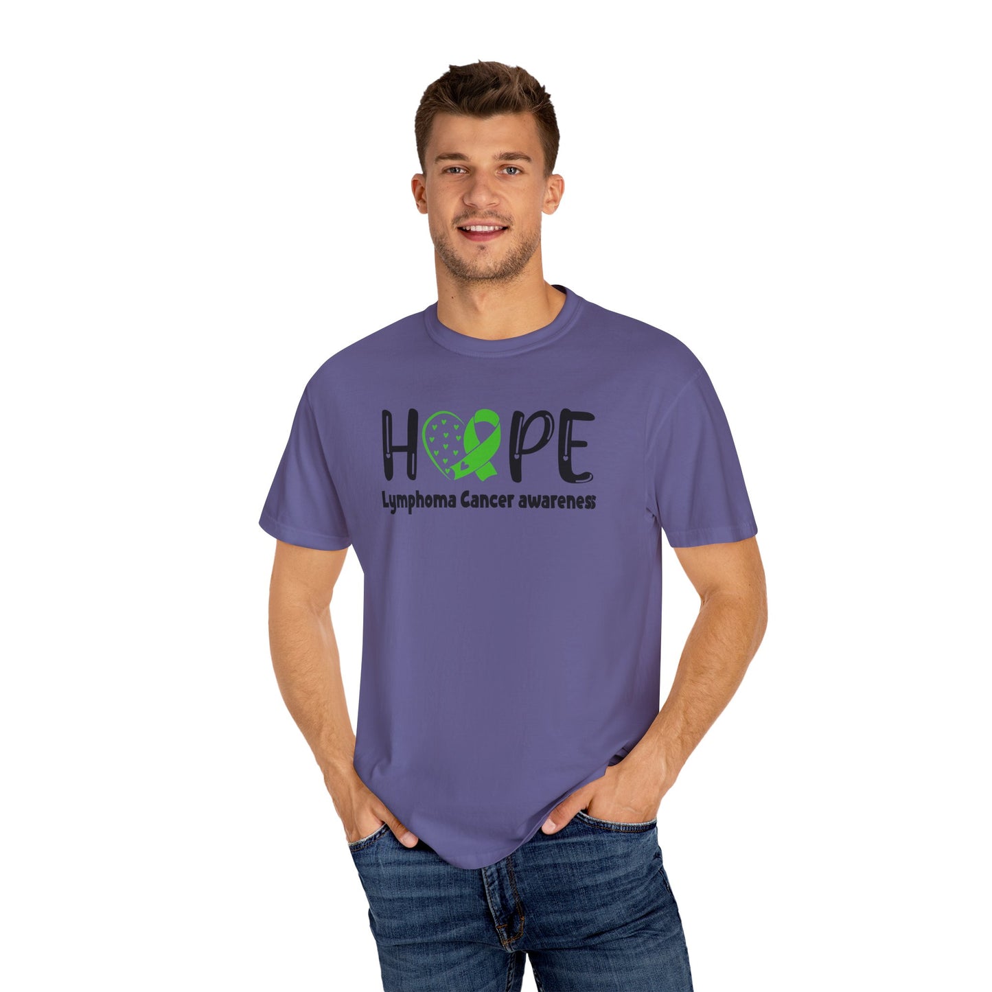 Lymphoma Awareness T-Shirt, Hope Ribbon Shirt, Cancer Support Tee, Unisex Garment-Dyed Tee, Fundraiser Apparel