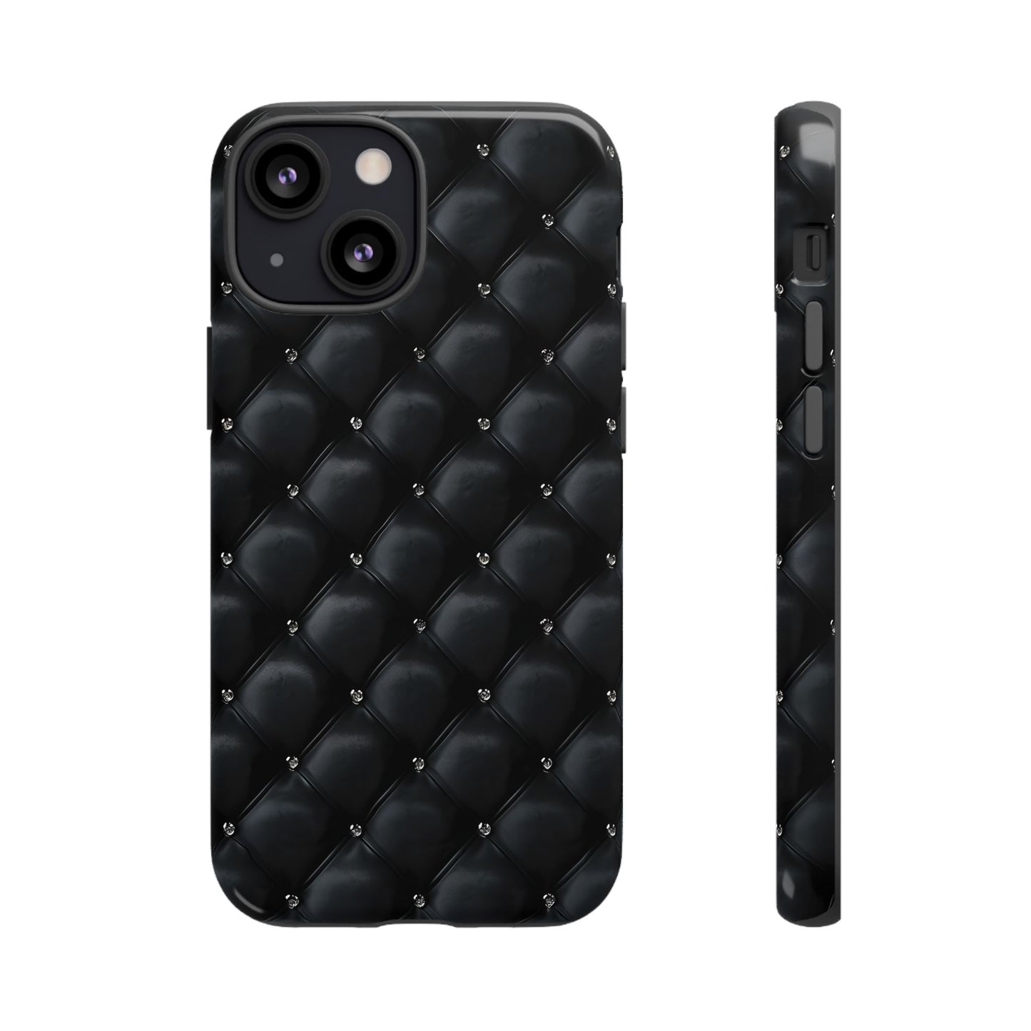 Stylish Tough Phone Case - Elegant Black Quilted Design