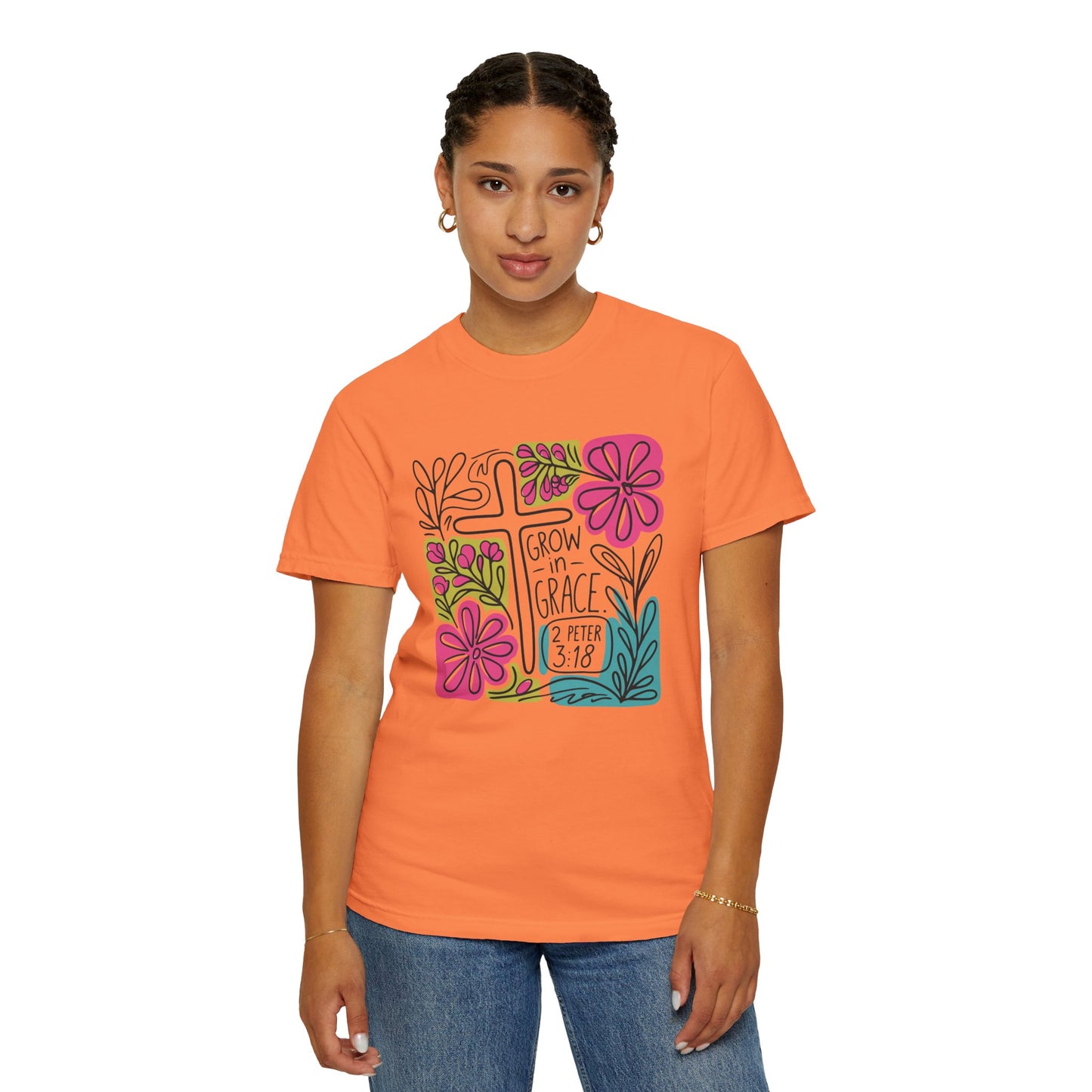 Unisex Garment-Dyed T-Shirt - "Grow in Grace" Floral Design