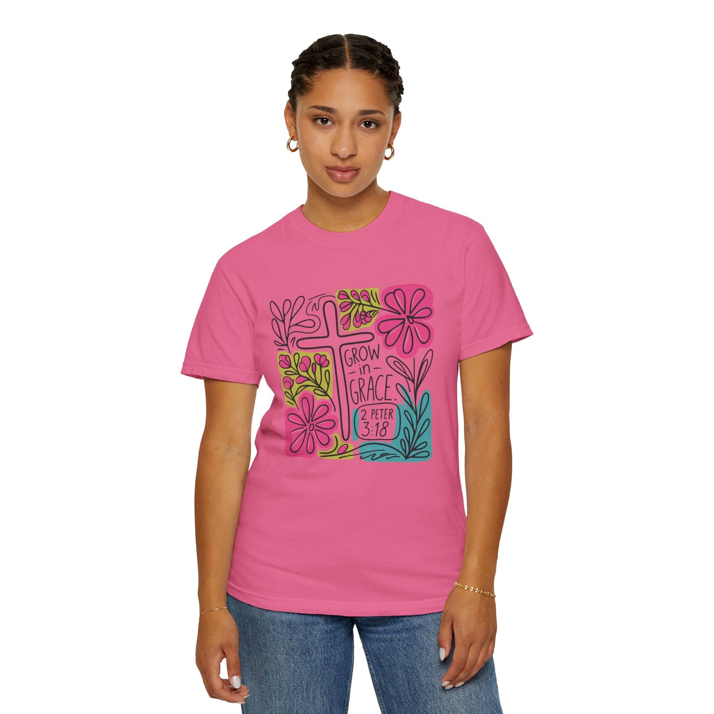 Unisex Garment-Dyed T-Shirt - "Grow in Grace" Floral Design