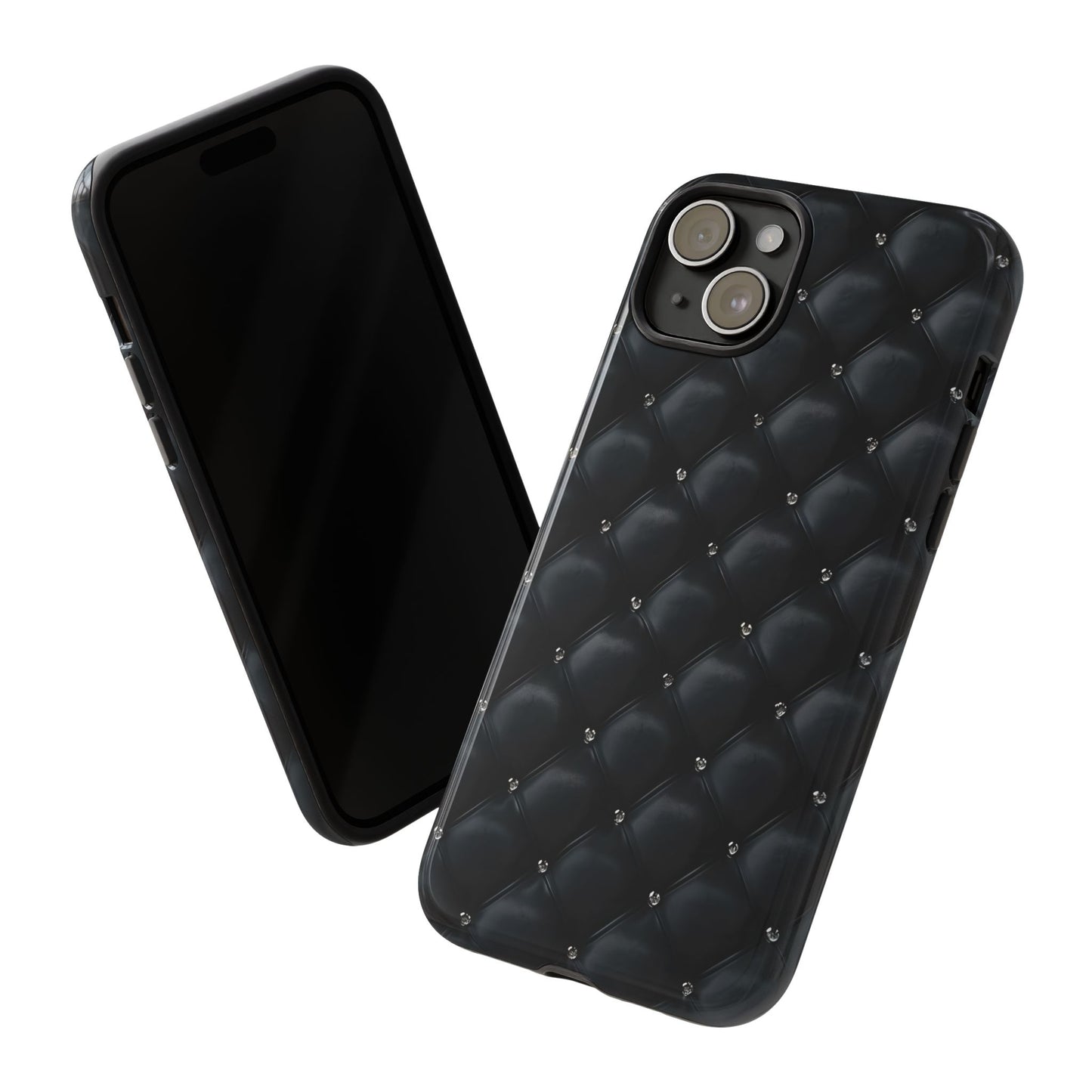 Stylish Tough Phone Case - Elegant Black Quilted Design