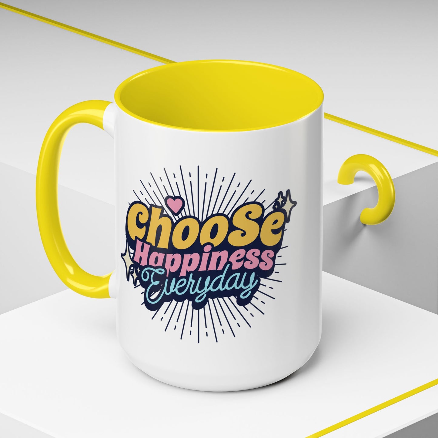 Choose Happiness Everyday 15oz Coffee Mug - Colorful Ceramic Cup for Positive Vibes