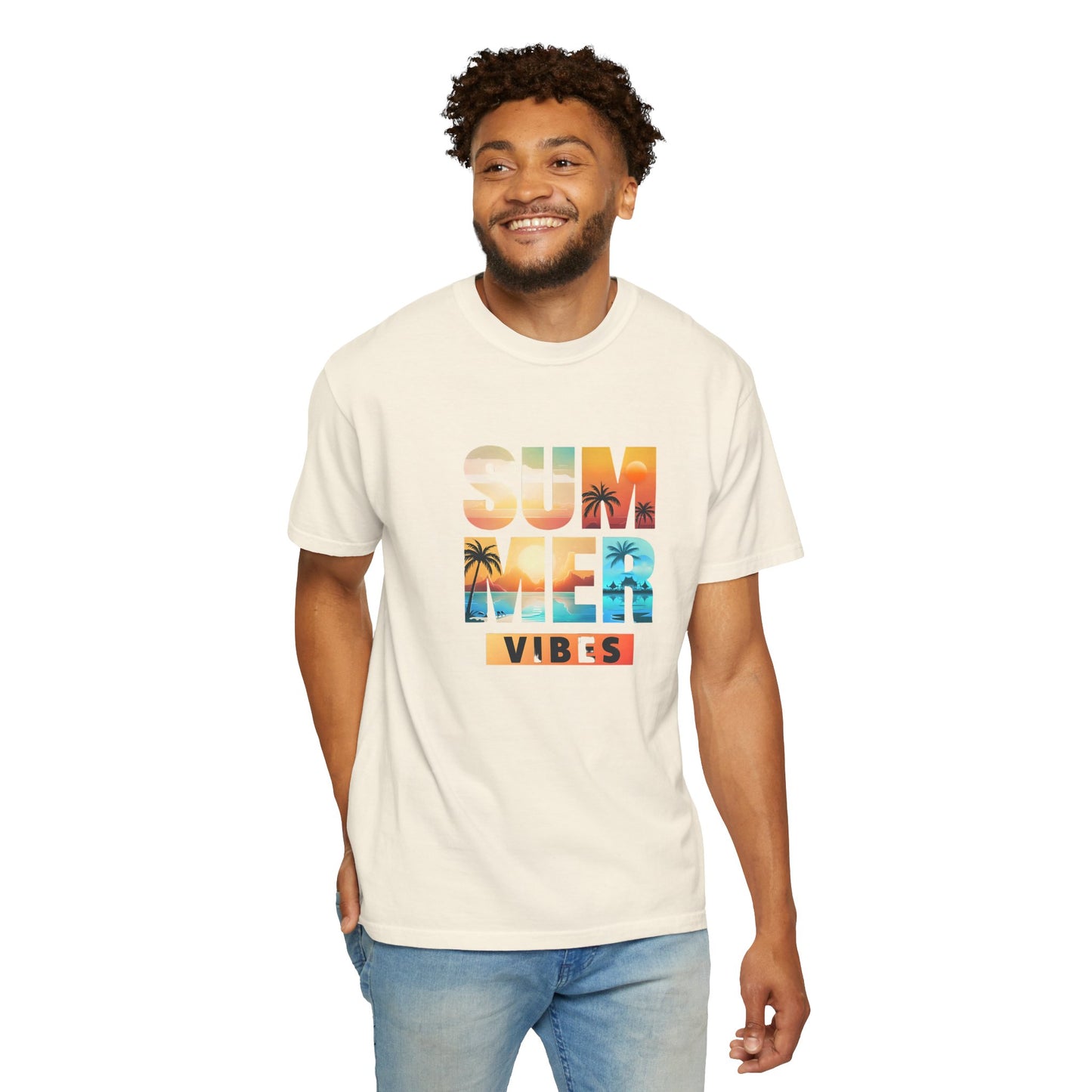 Summer Vibes Unisex Garment-Dyed T-shirt - Relaxed Beach Style Tee