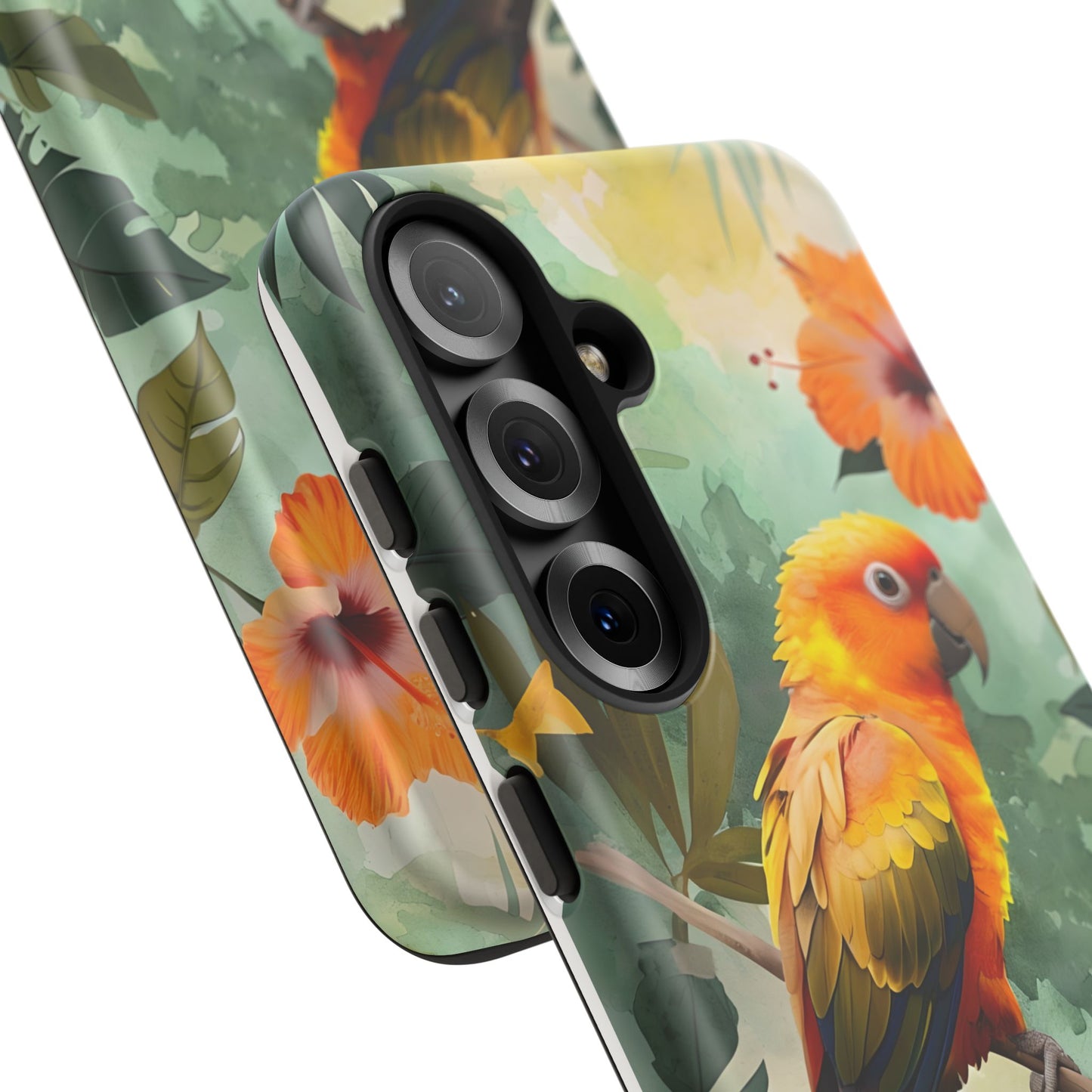 Tough Cases - Sun Conure Tropical Parrot Phone Case, Vibrant Floral Design, Durable Protection for Nature Lovers