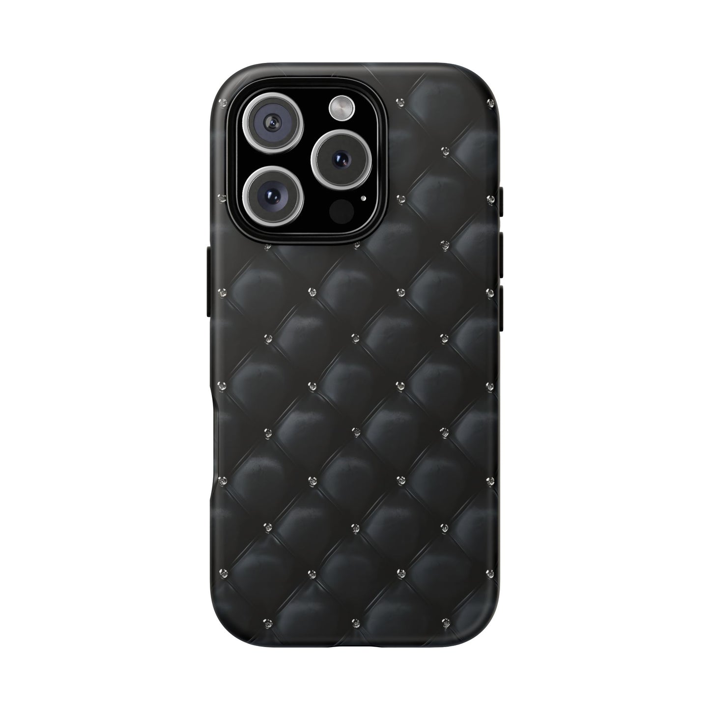 Stylish Tough Phone Case - Elegant Black Quilted Design