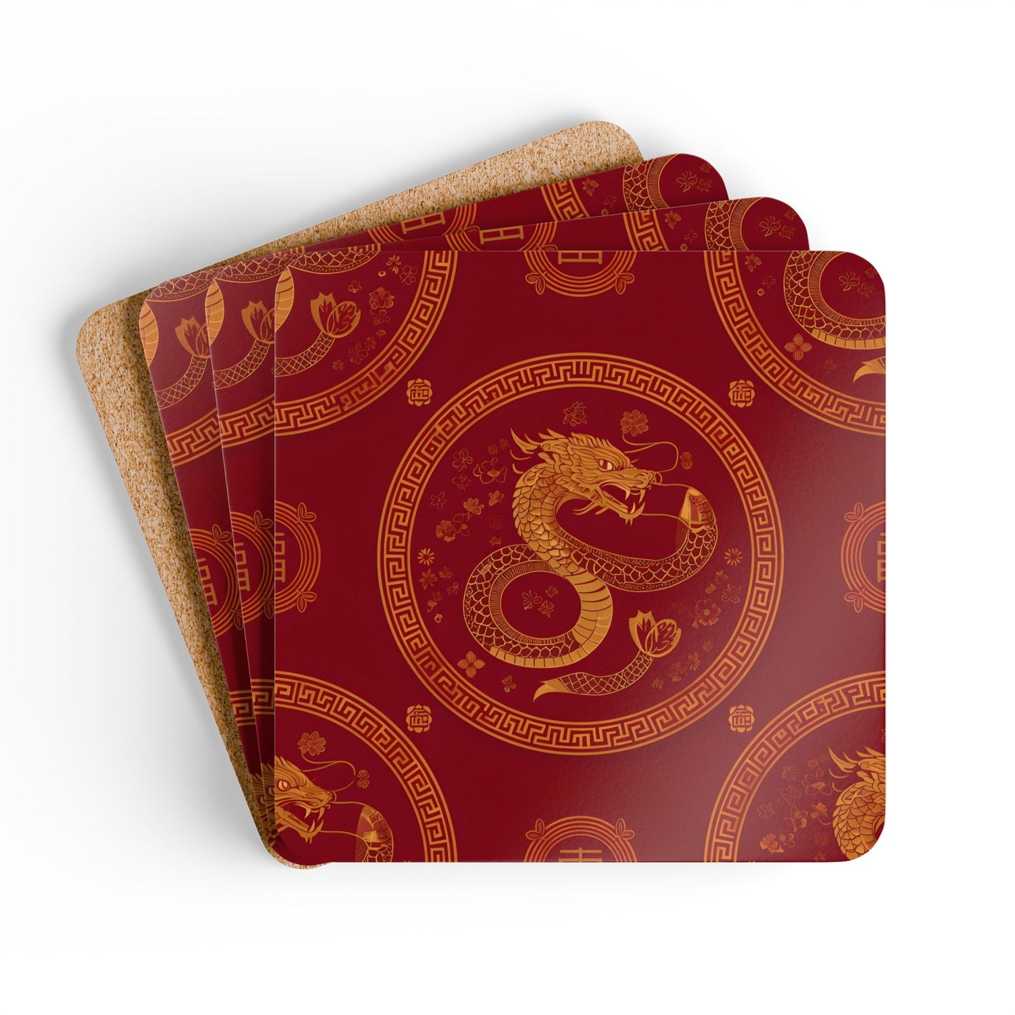 Dragon Design Cork Coaster Set - Perfect for Chinese New Year Celebrations