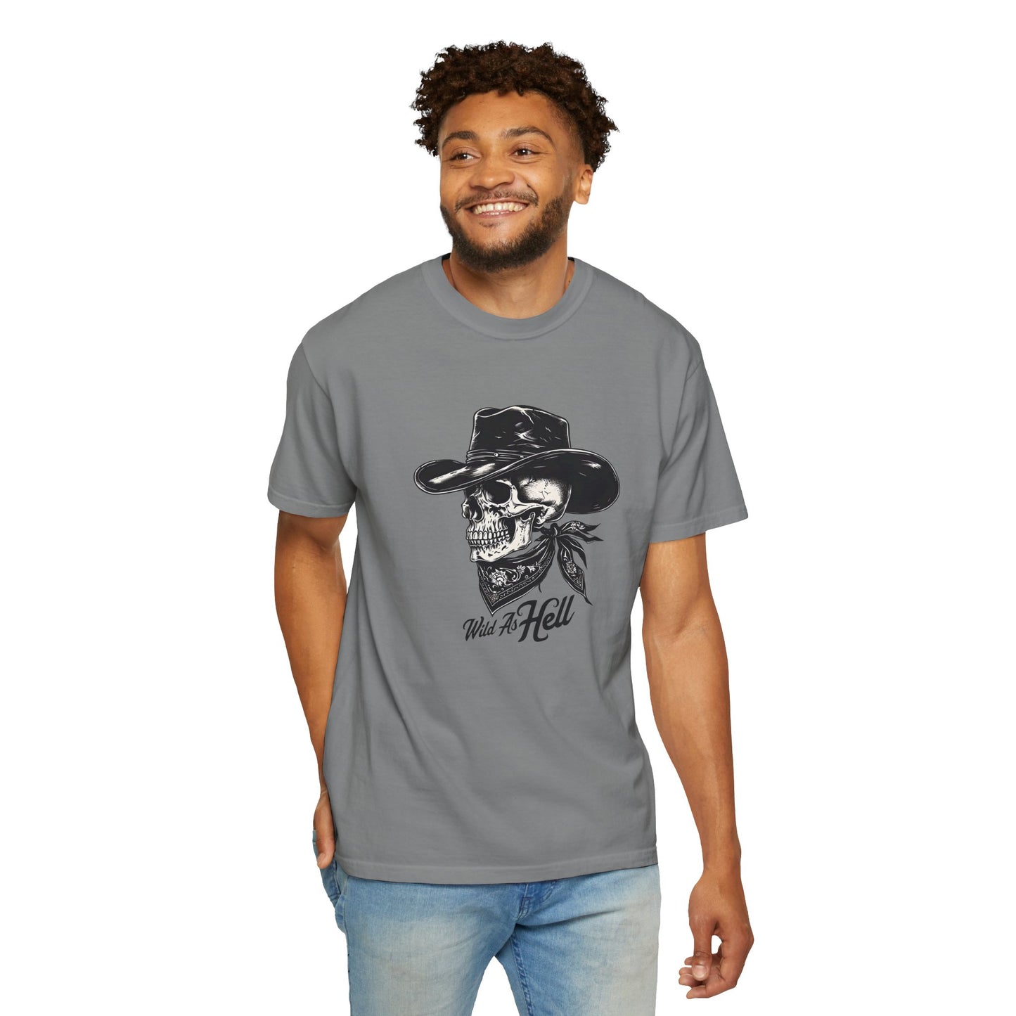 Skull Cowboy Graphic T-Shirt - Unisex Garment-Dyed Tee for Rebel Souls