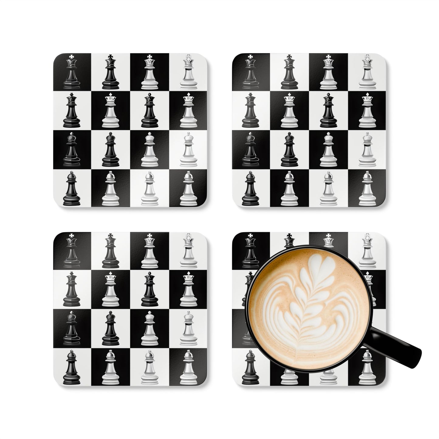 Chess-Themed Cork Coaster Set - Elegant Game Night Decor