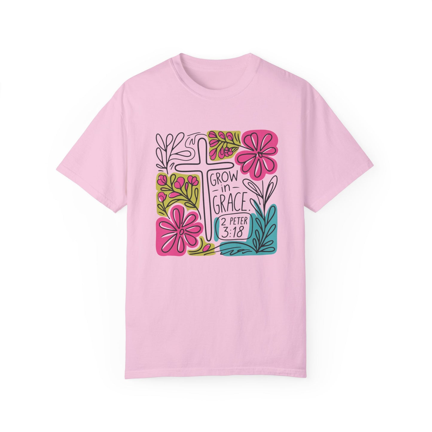 Unisex Garment-Dyed T-Shirt - "Grow in Grace" Floral Design