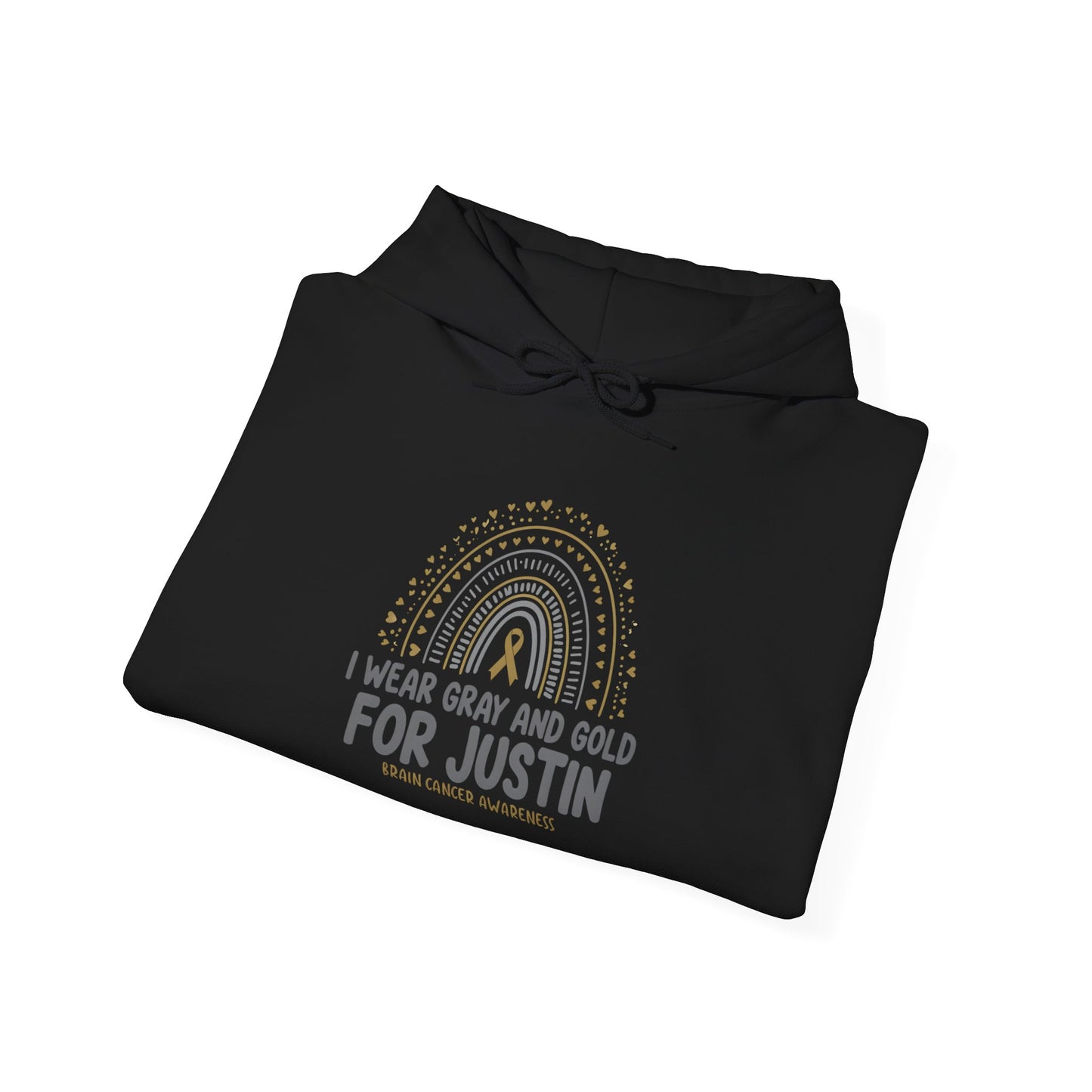 ADULT JUSTIN Hooded Sweatshirt - I Wear Gray and Gold for Justin | Brain Cancer Awareness