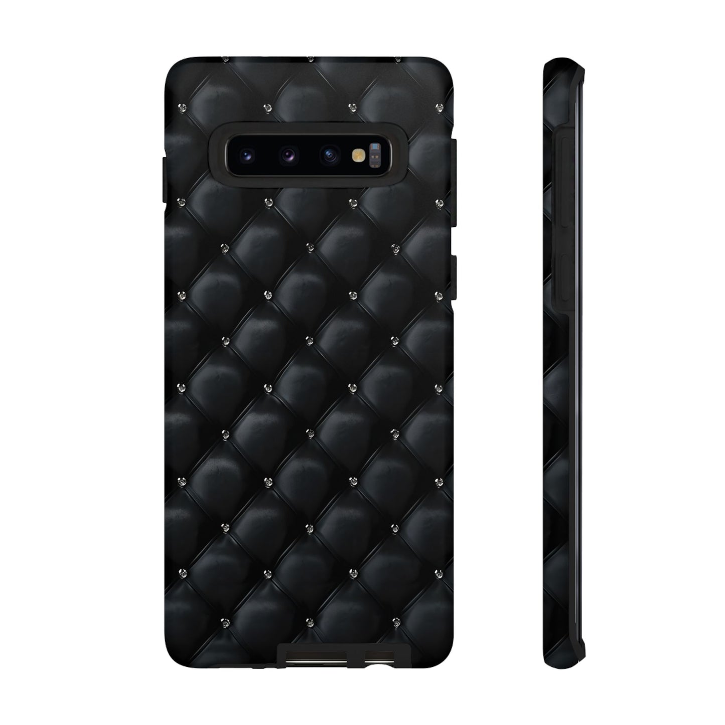 Stylish Tough Phone Case - Elegant Black Quilted Design