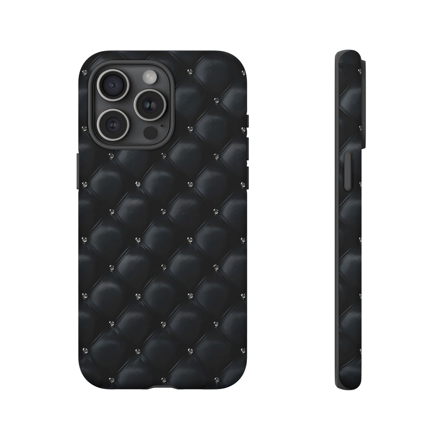 Stylish Tough Phone Case - Elegant Black Quilted Design