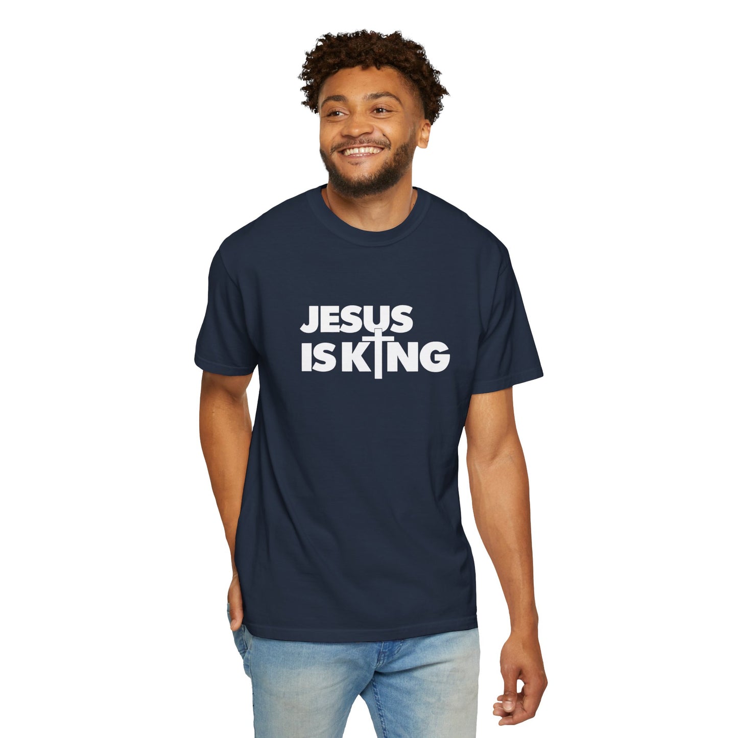 Unisex Garment-Dyed T-Shirt - "Jesus is King" Inspirational Tee