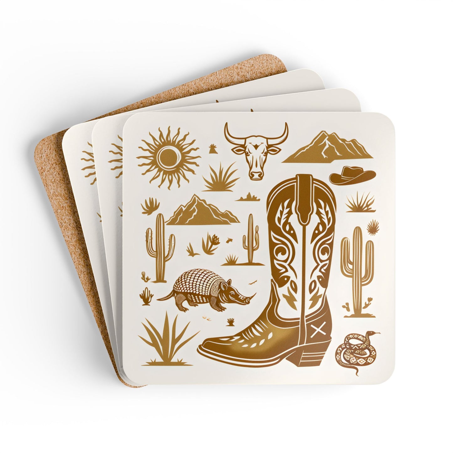 Western Themed Cork Coaster Set - Rustic Cowboy Decor