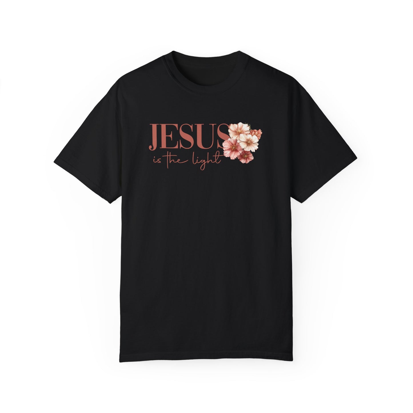 Inspirational Flower Cross T-shirt - Jesus is the Light Design