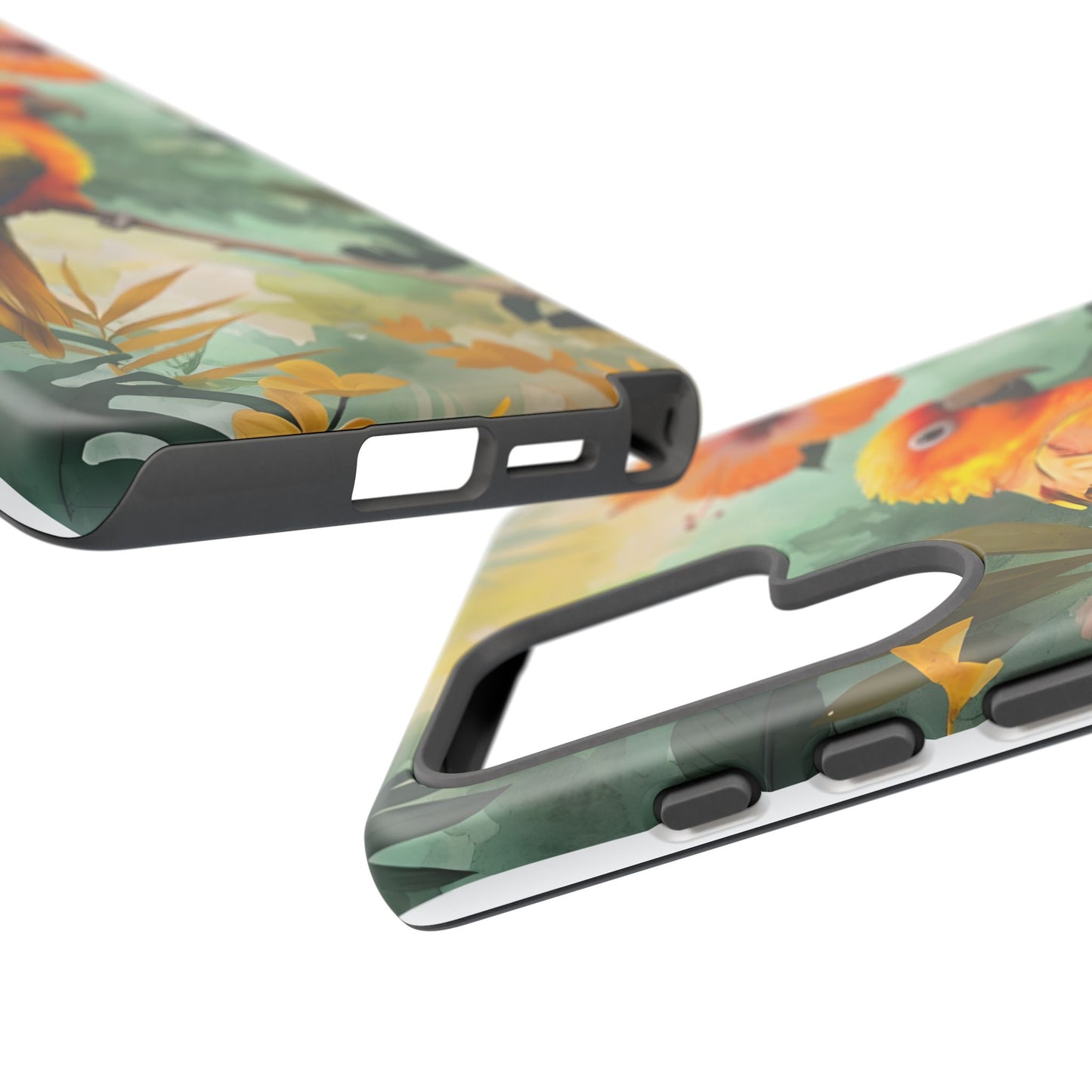 Tough Cases - Sun Conure Tropical Parrot Phone Case, Vibrant Floral Design, Durable Protection for Nature Lovers