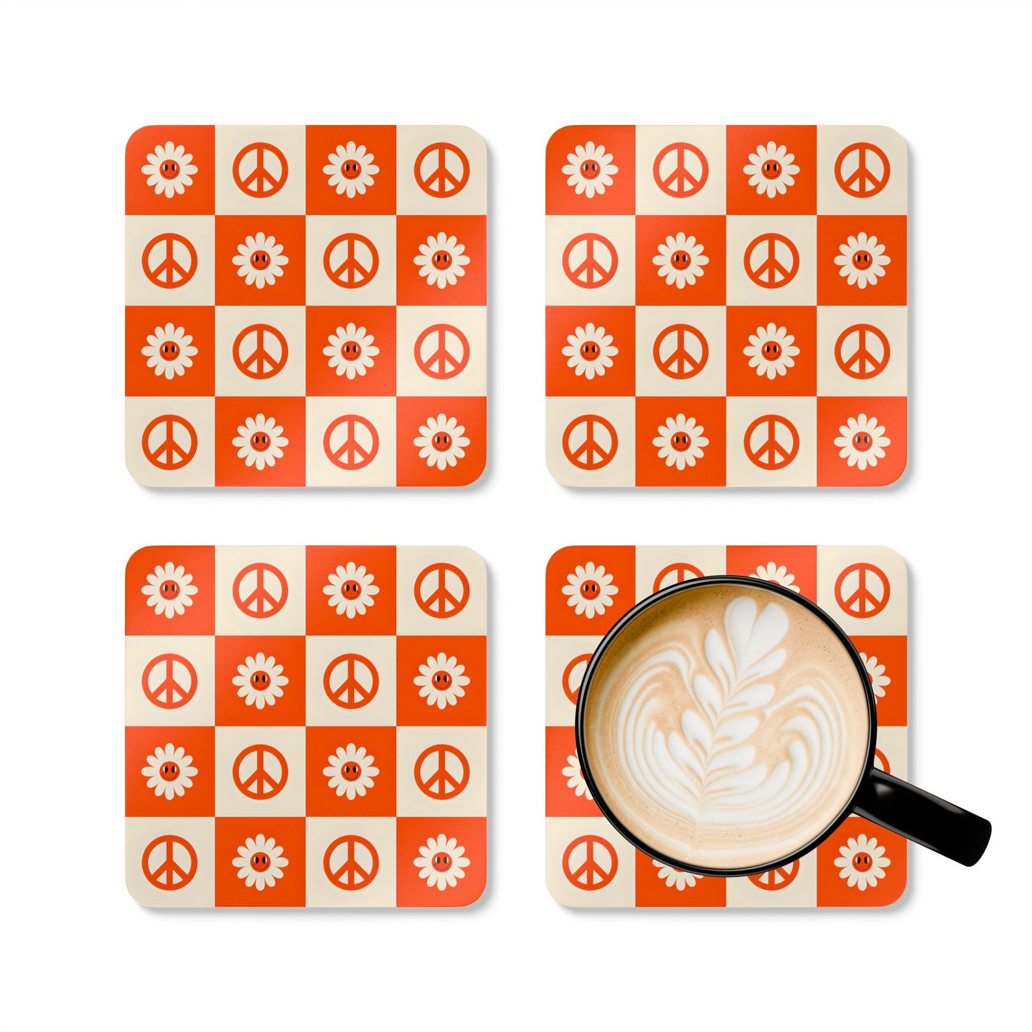 Peace and Flower Cork Coaster Set - Eco-Friendly Home Decor