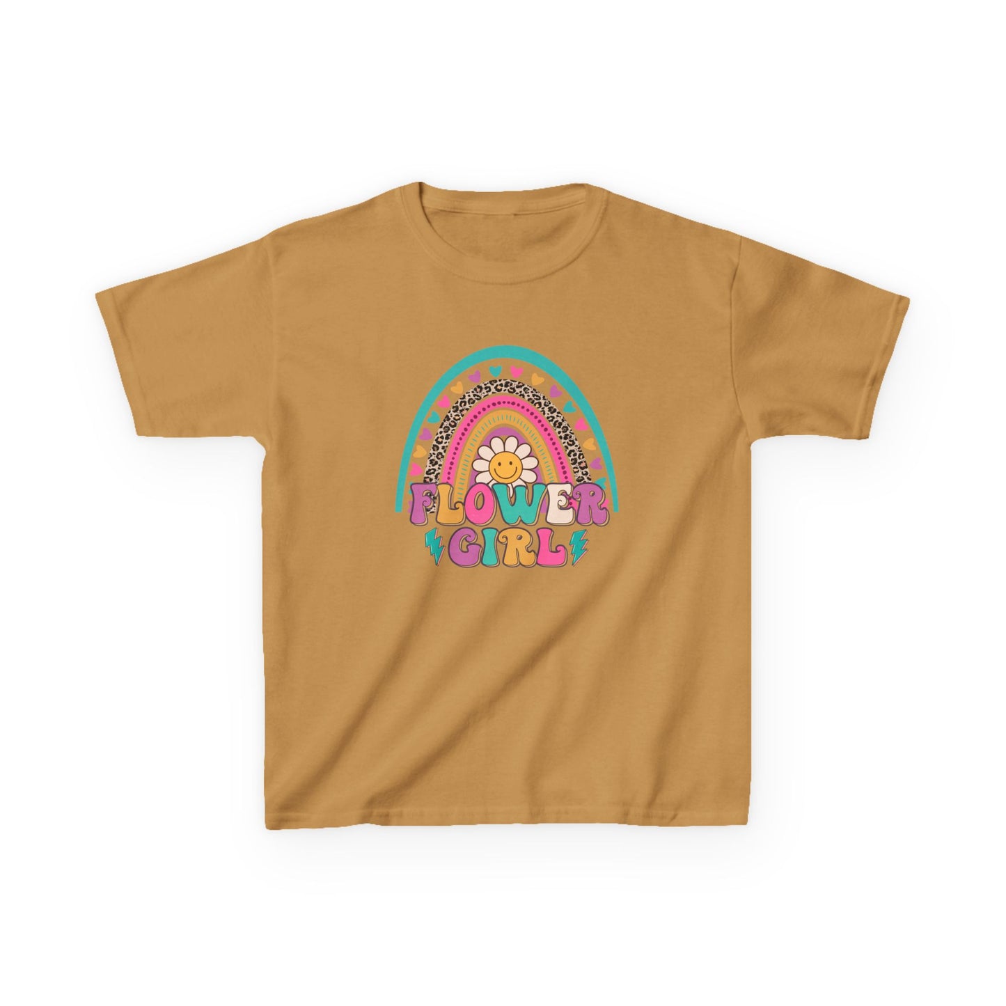 Flower Girl Kids Heavy Cotton Tee - Colorful Rainbow Design for Flower Girls
