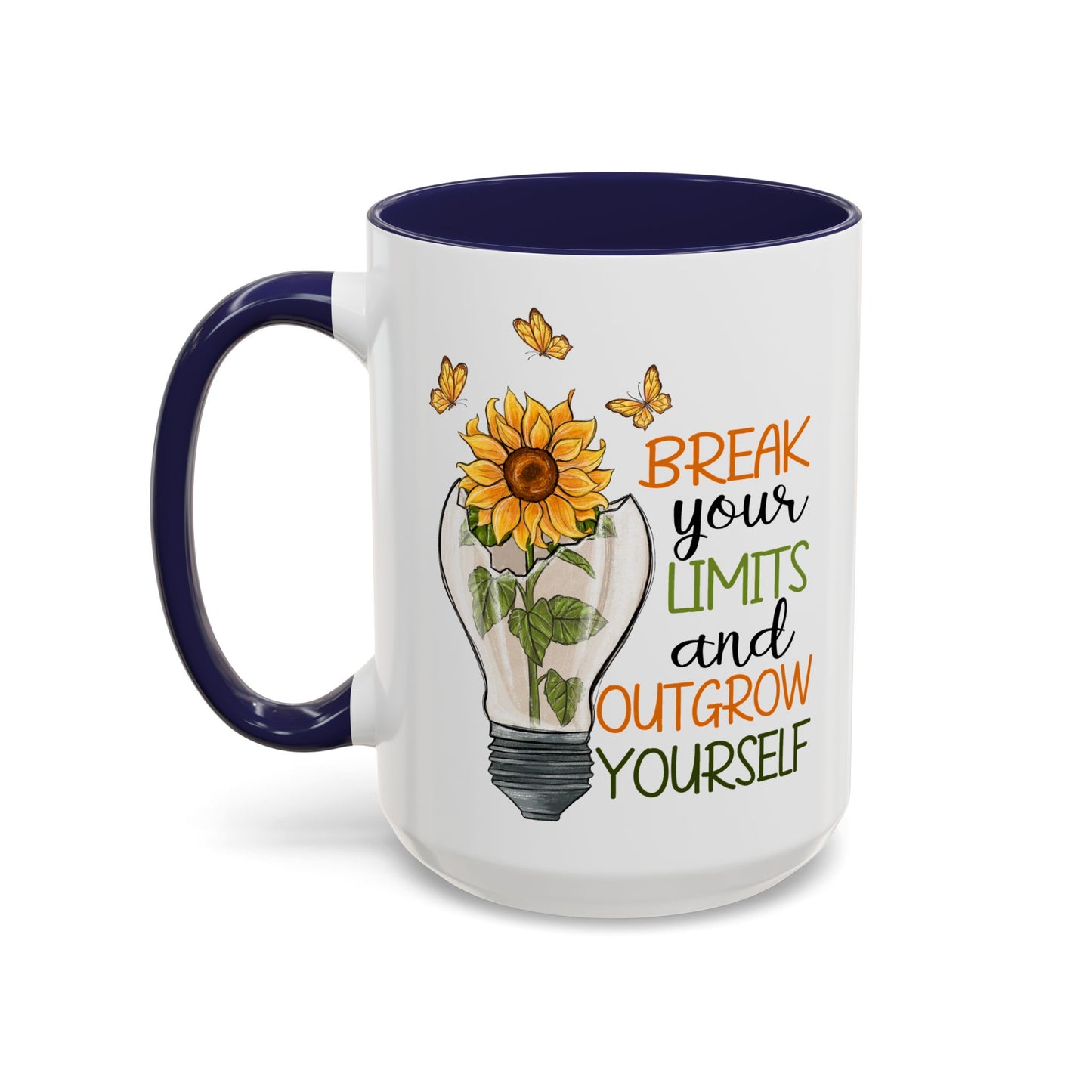 Inspirational Sunflower Coffee Mug - Break Your Limits & Outgrow Yourself - 15oz