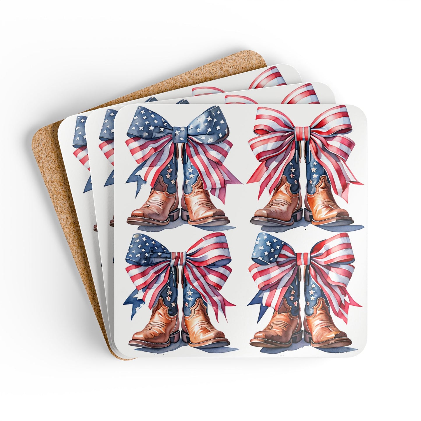 Patriotic Cowboy Coaster Set - 4-Pack with Americana Design