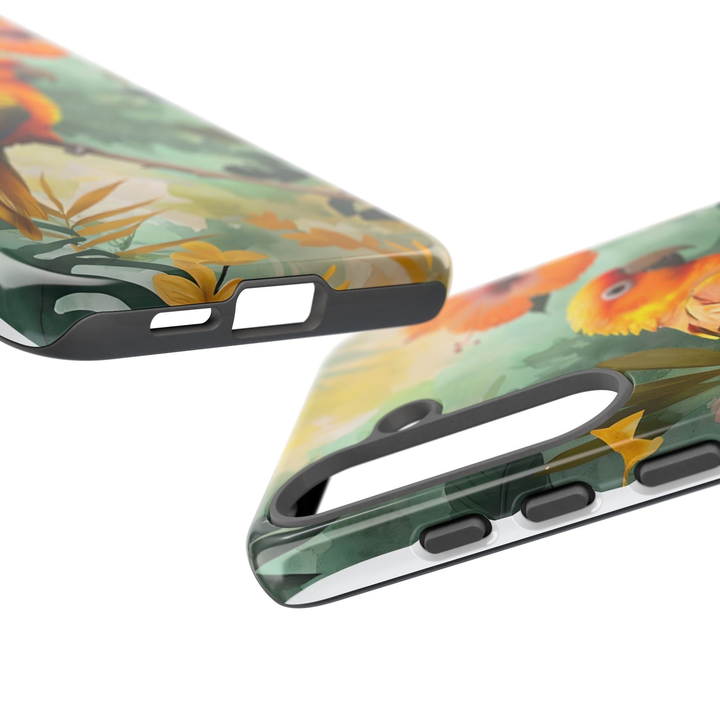 Tough Cases - Sun Conure Tropical Parrot Phone Case, Vibrant Floral Design, Durable Protection for Nature Lovers