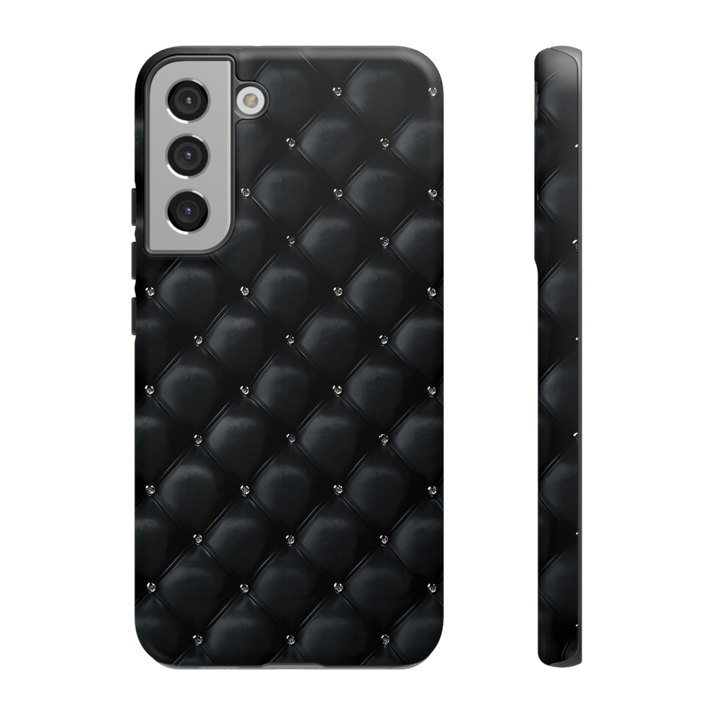 Stylish Tough Phone Case - Elegant Black Quilted Design