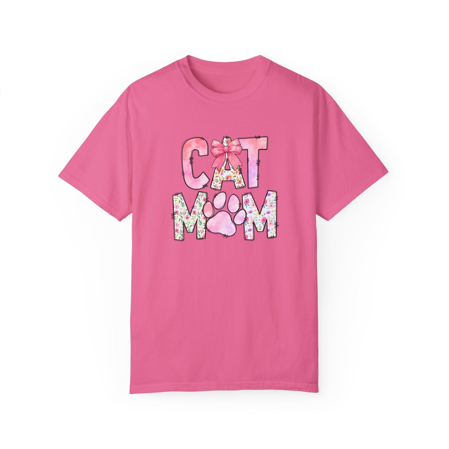 Cat Mom Garment-Dyed T-Shirt | Cute Floral Design for Cat Lovers