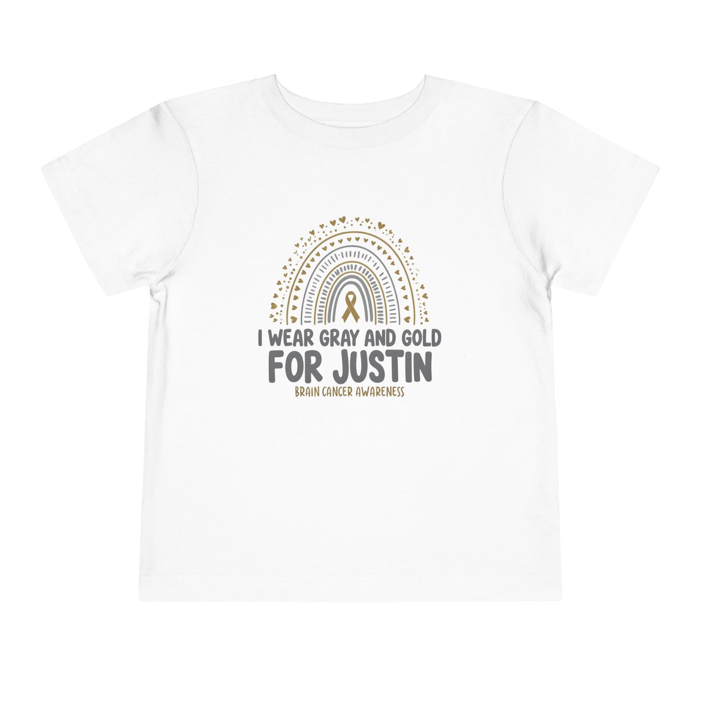 TODDLER JUSTIN Short Sleeve Tee - I Wear Gray and Gold for Justin - Brain Cancer Awareness