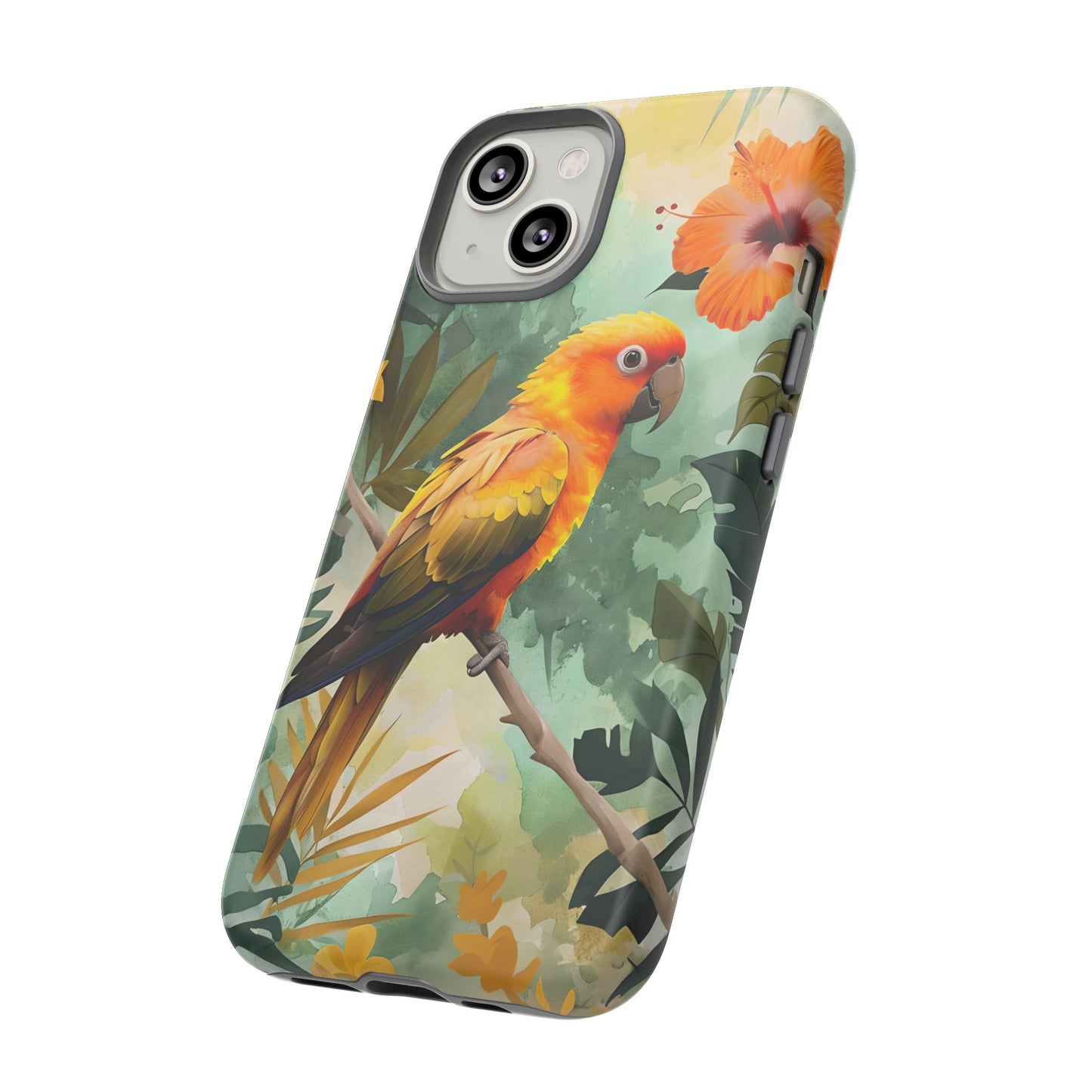 Tough Cases - Sun Conure Tropical Parrot Phone Case, Vibrant Floral Design, Durable Protection for Nature Lovers