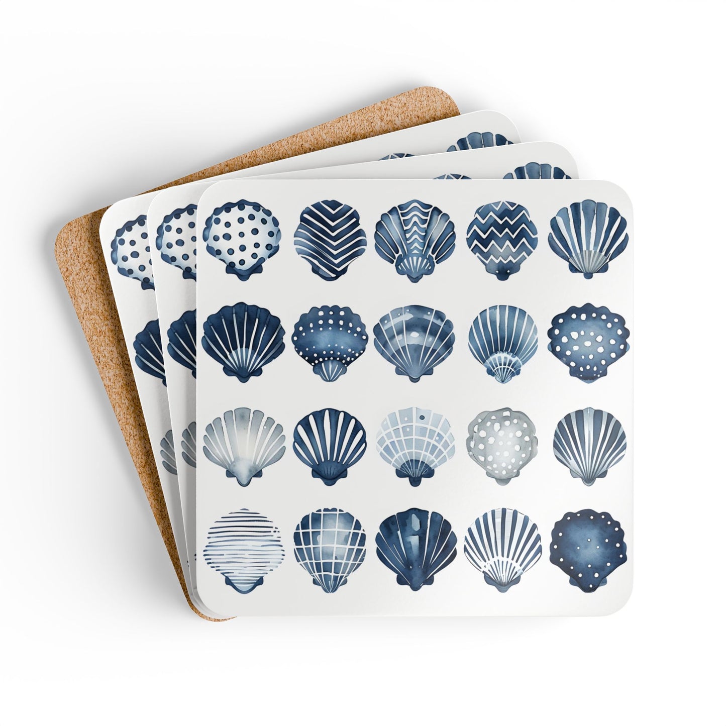 Nautical Shell Cork Coaster Set - Beach Decor for Home & Garden