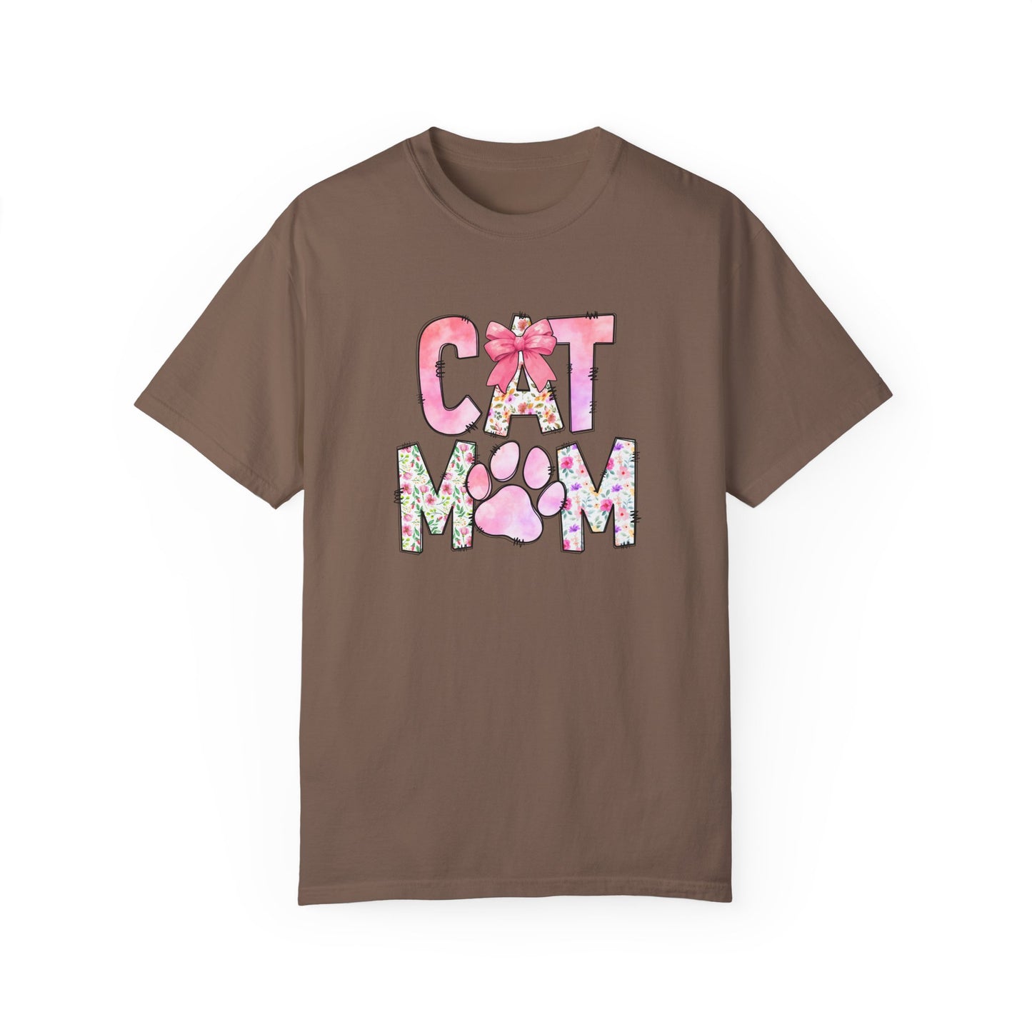 Cat Mom Garment-Dyed T-Shirt | Cute Floral Design for Cat Lovers