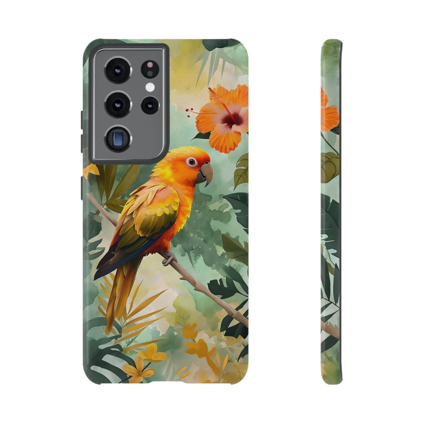 Tough Cases - Sun Conure Tropical Parrot Phone Case, Vibrant Floral Design, Durable Protection for Nature Lovers