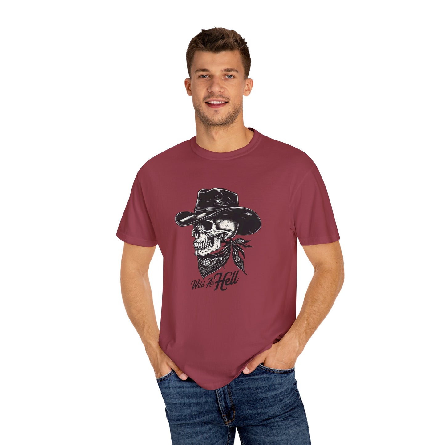 Skull Cowboy Graphic T-Shirt - Unisex Garment-Dyed Tee for Rebel Souls