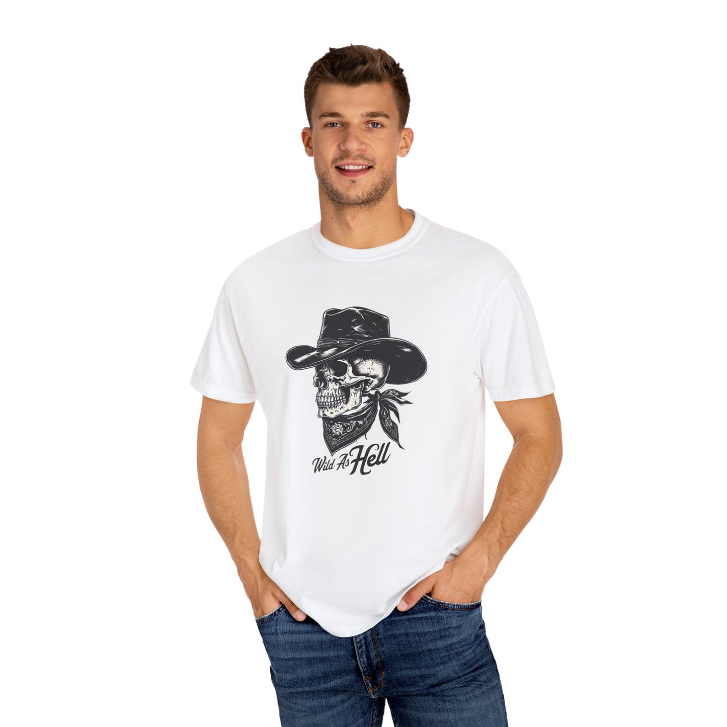 Skull Cowboy Graphic T-Shirt - Unisex Garment-Dyed Tee for Rebel Souls