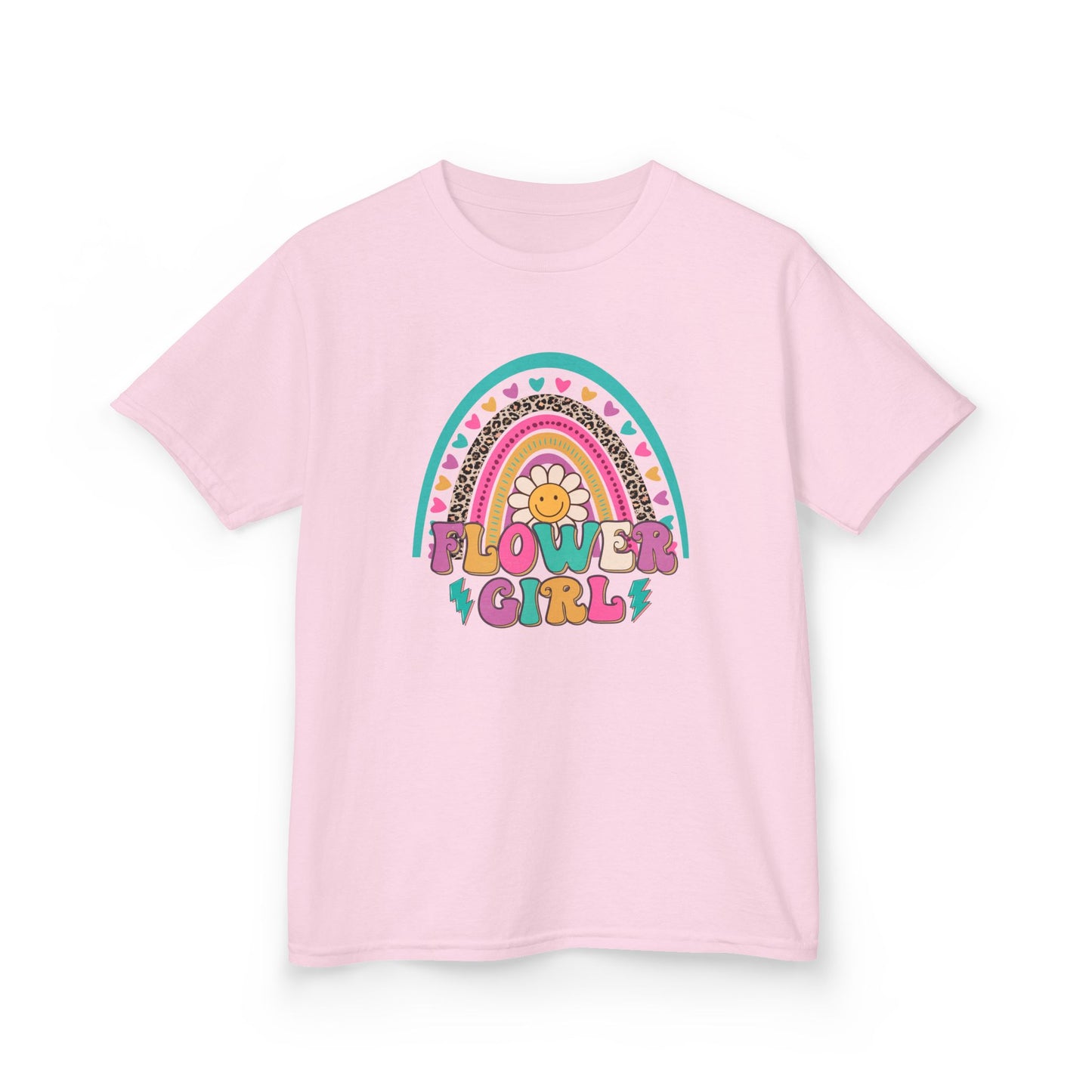 Flower Girl Kids Heavy Cotton Tee - Colorful Rainbow Design for Flower Girls
