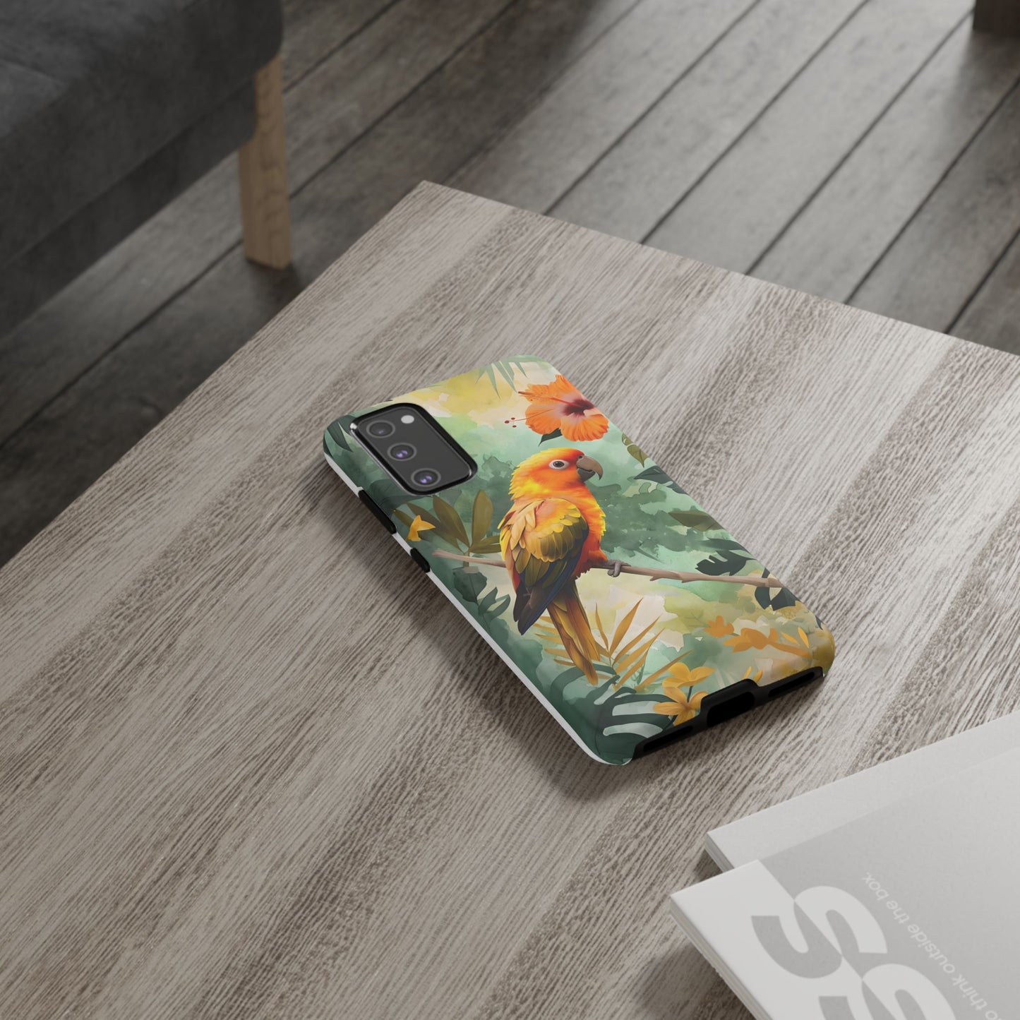 Tough Cases - Sun Conure Tropical Parrot Phone Case, Vibrant Floral Design, Durable Protection for Nature Lovers