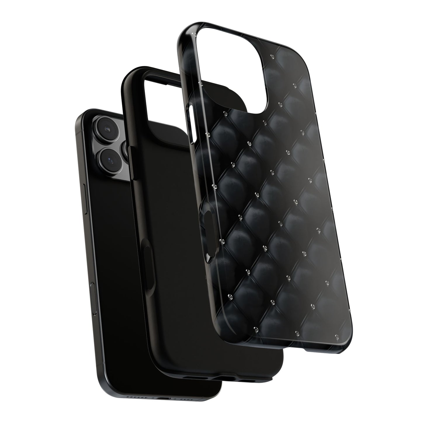 Stylish Tough Phone Case - Elegant Black Quilted Design